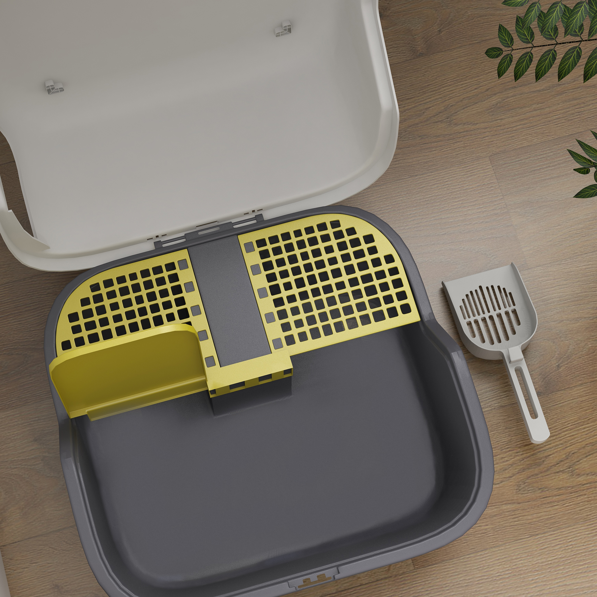 Katzentoilette, Katzenklo mit Deckel und Schaufel, leicht zu reinigen, verschließbar, Weiß