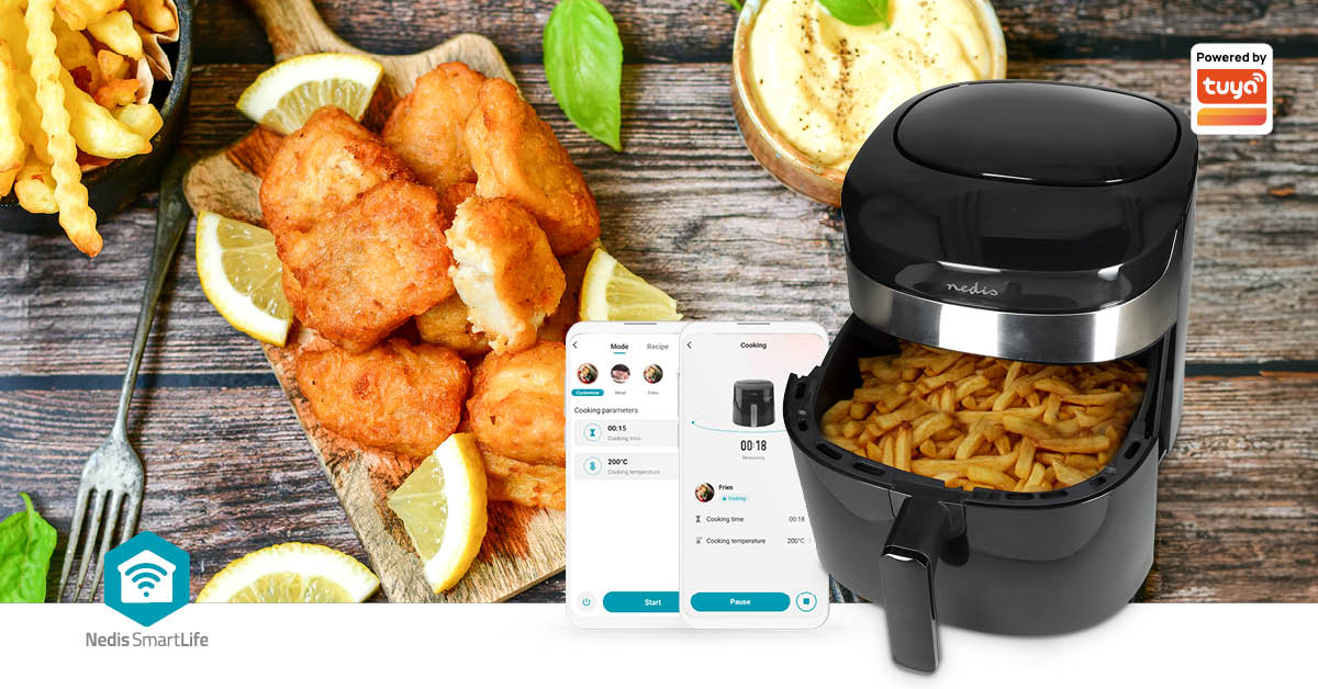 SmartLife Heißluftfritteuse | Wi-Fi | 7,2 l | Timer: 60 min | Anzahl voreingestellter Programme: 8 | Digital | Android? / IOS | schwarz