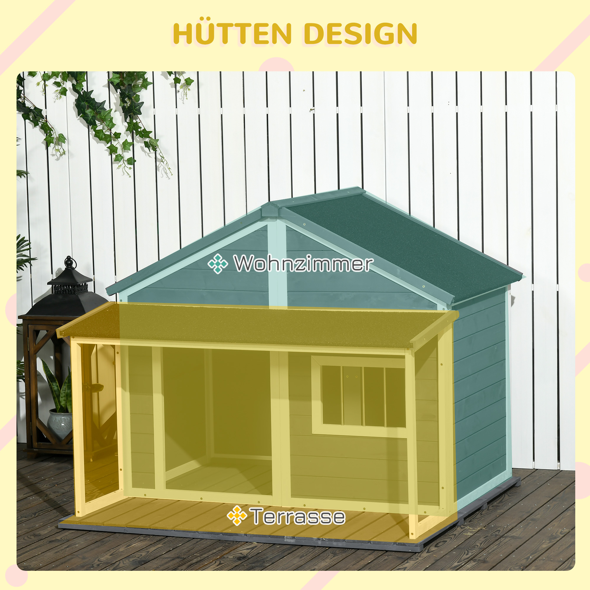 Hundehütte Outdoor-Hundehütte, inkl, Veranda, wetterbeständig, 124 cm x 112 cm x 105 cm, Grau + Weiß