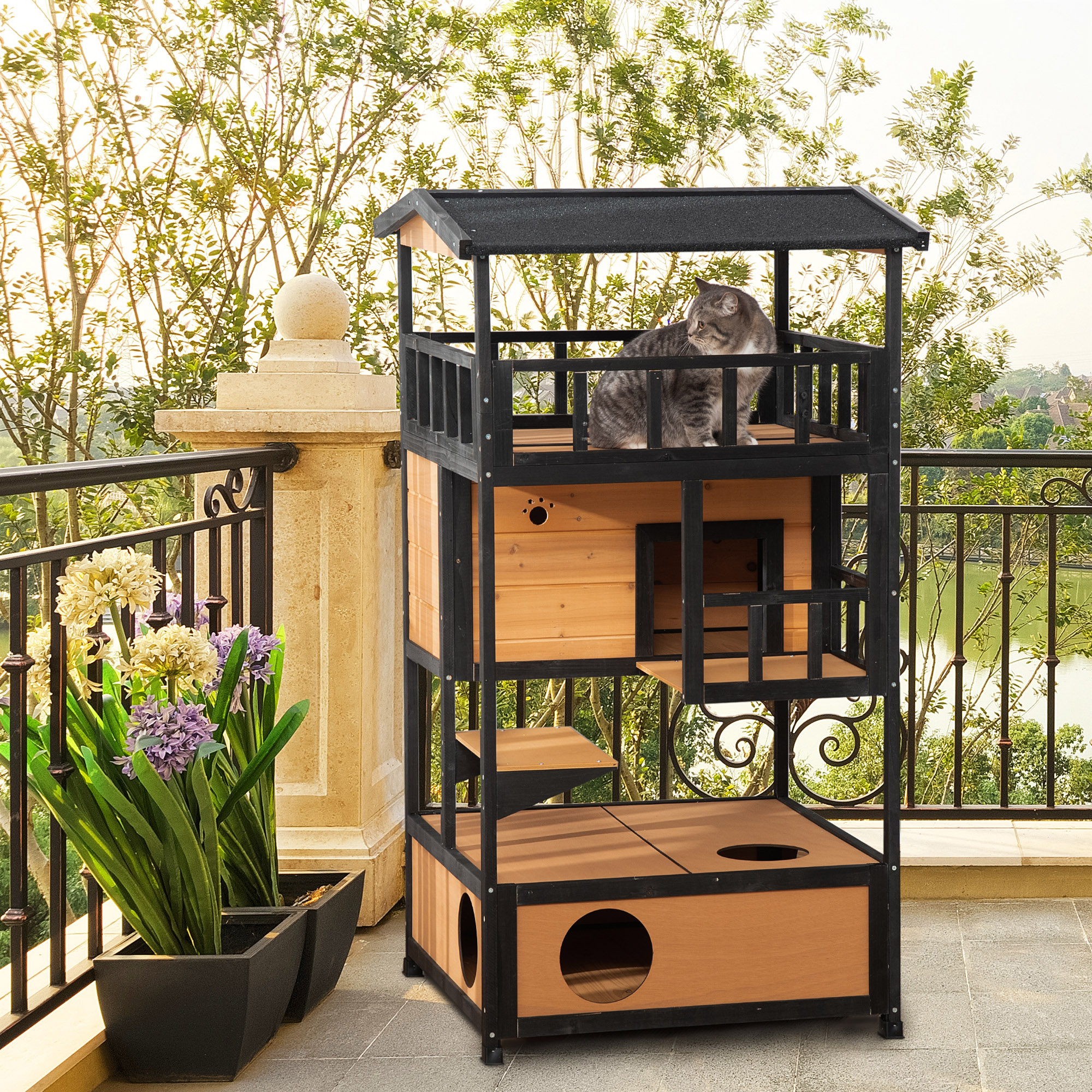 Katzenhaus Katzenhütte Outdoor Katzenhaus, wetterbeständig, 75,5 cm x 75 cm x 137 cm, Gelb