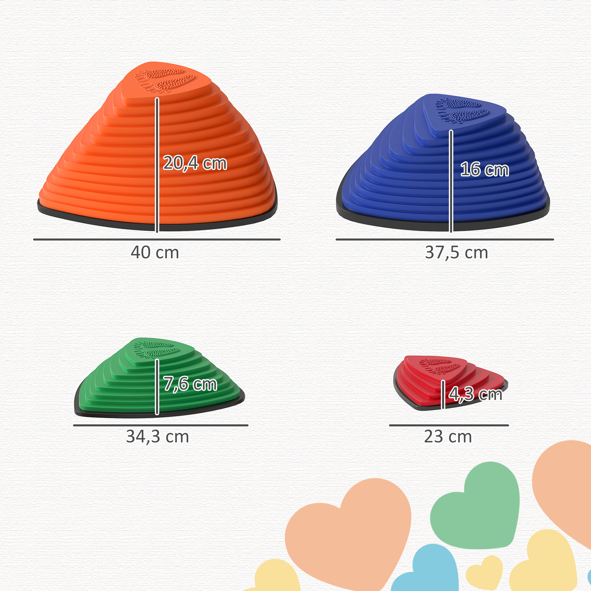 9er-Set Trittsteine, rutschfestes Design, für drinnen & draußen, stapelbar, Bunt