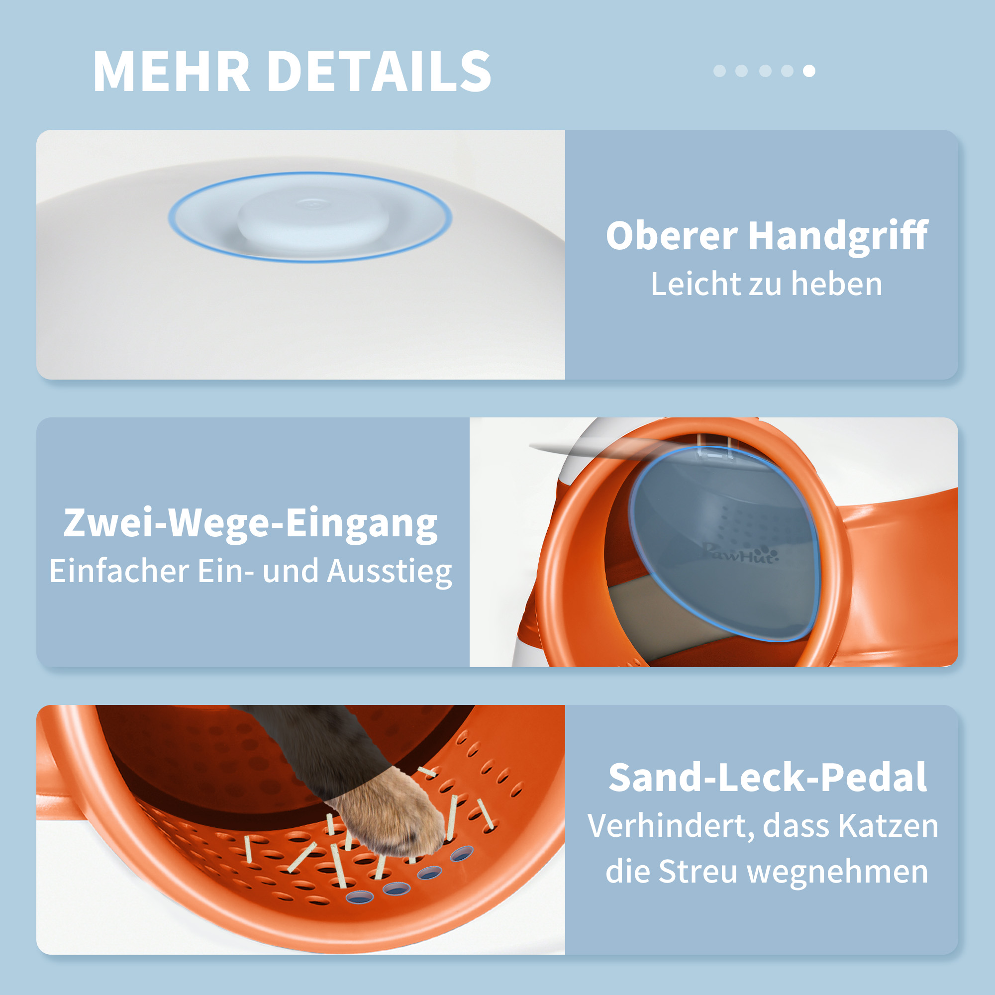 Katzentoilette, mit Deckel und Streuschaufel, für Katzen bis 5 kg, 52x41x38 cm, Weiß/Orange