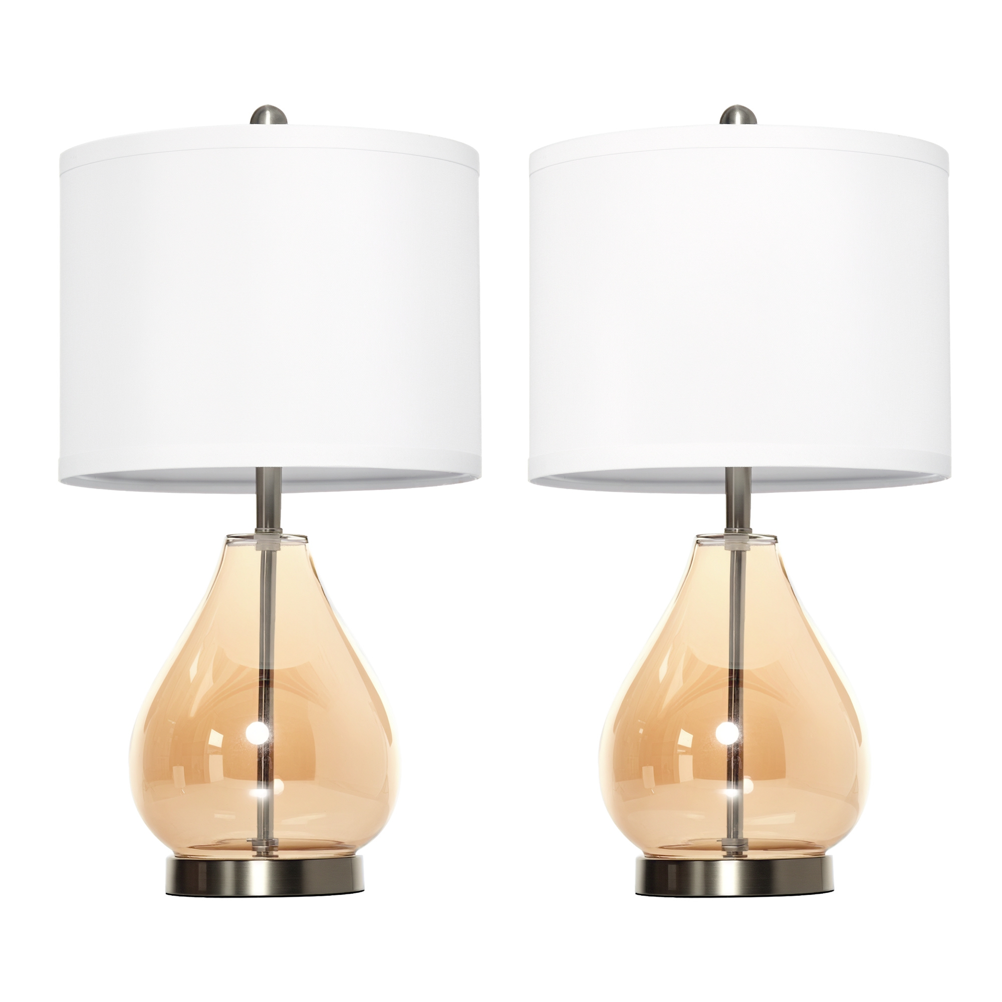 2-Set Tischlampen Tischleuchten E27-Fassung Nachttischlampe 40 W Glas Leinen Metall Bernstein Ø30 x 56H cm 2-Set Tischlampen Tischleuchten E27-Fassung Nachttischlampe 40 W Glas Leinen Metall Bernstein Ø30 x 56H cm