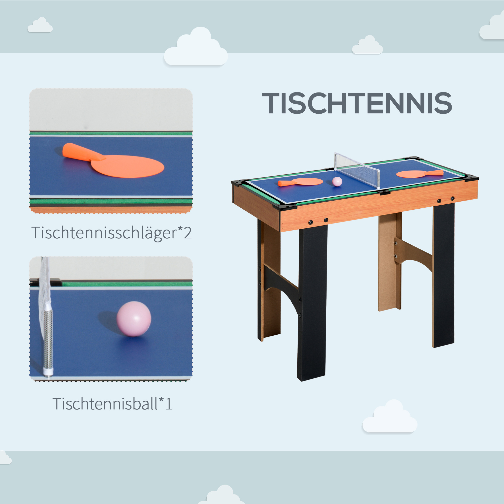 2-in-1 Tischkicker, Multispieltisch 4 in 1, kompakt, inkl, Spielaccessoires, 92 x 78 x 80 cm