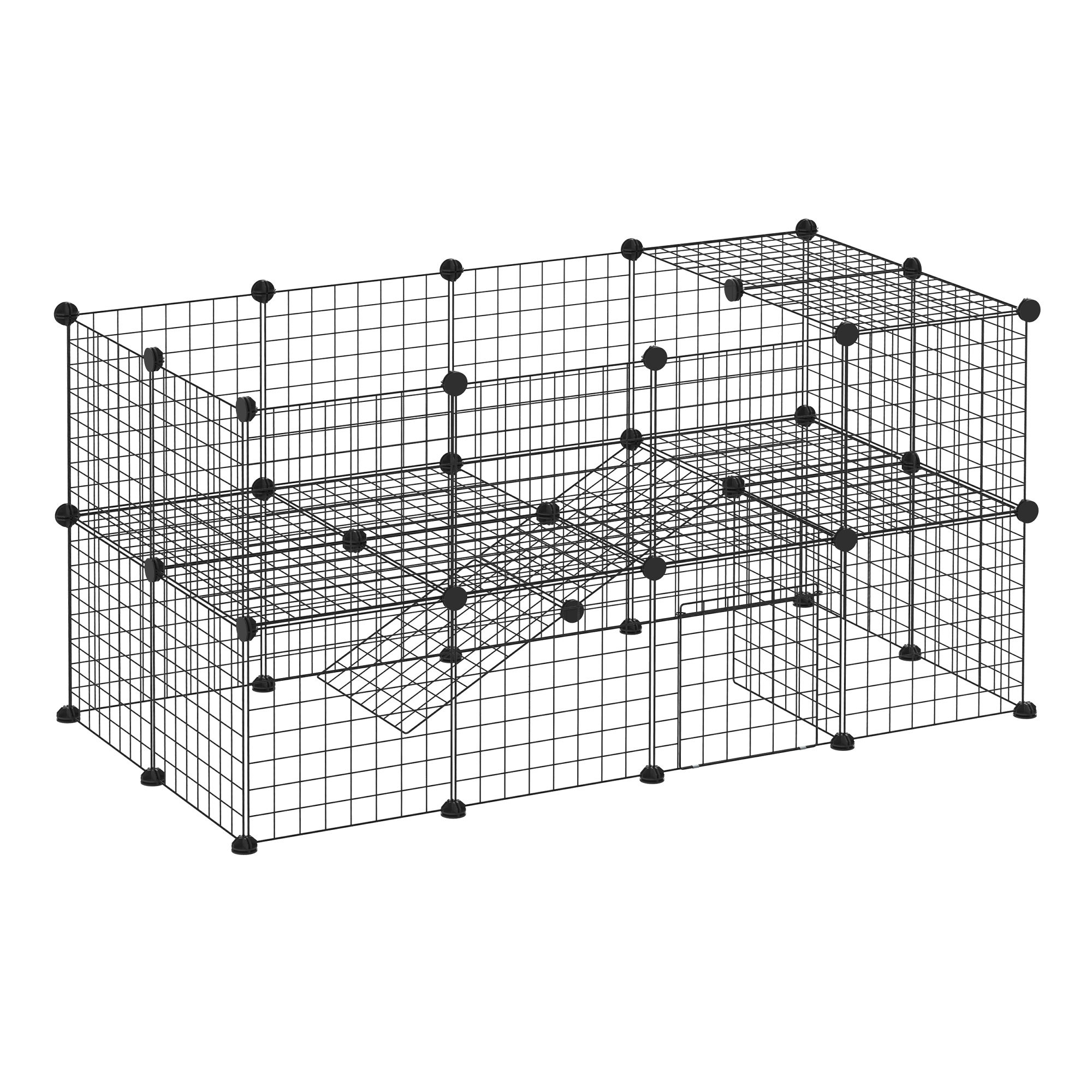 Freigehege Laufgitter DIY Welpenlaufstall Gittergehege für Kleintier aus Metallgitter Absperrgitter Kleine Haustiere Laufstall für Innen 36 Platten Schwarz 146 x 73 x 73 cm