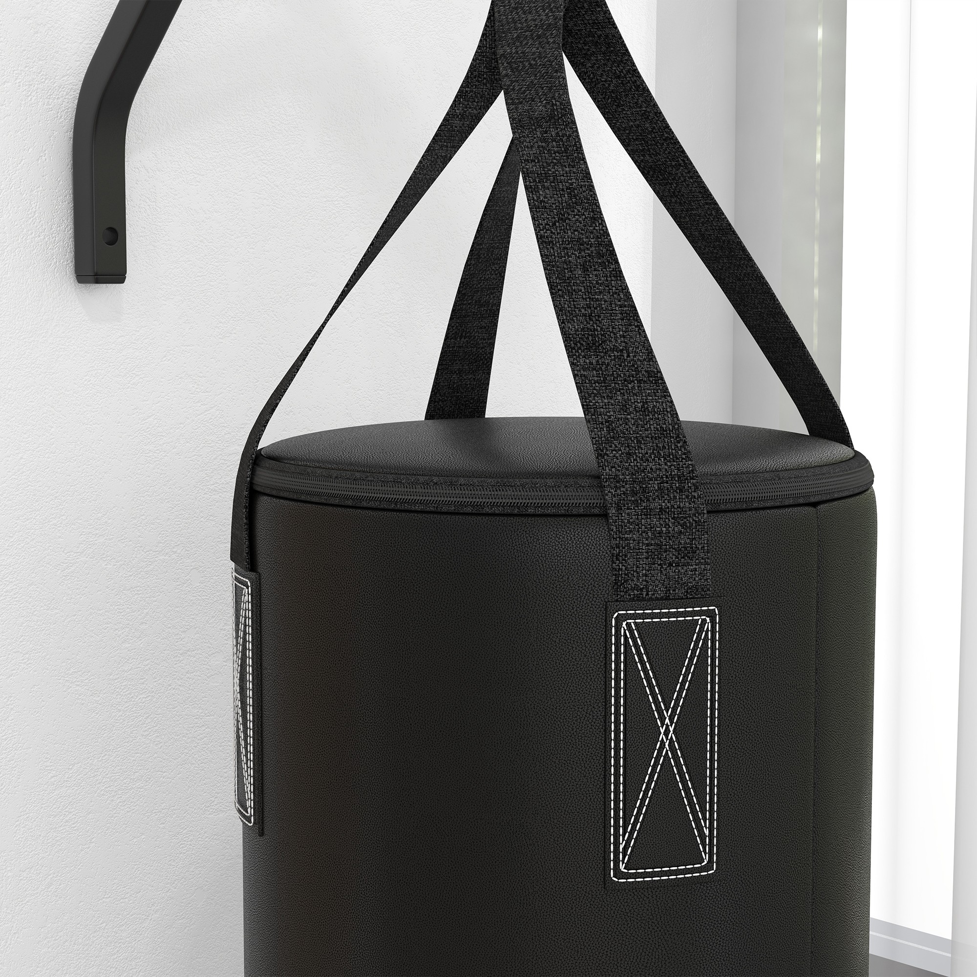 Boxsack, befüllbar, mit Wandhalterung, Handschuhen und Bandagen, bis 45 kg, Schwarz