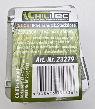 NUQUI Feuchtraum Steckdose, IP54, Aufputz, 250V~/ 16A