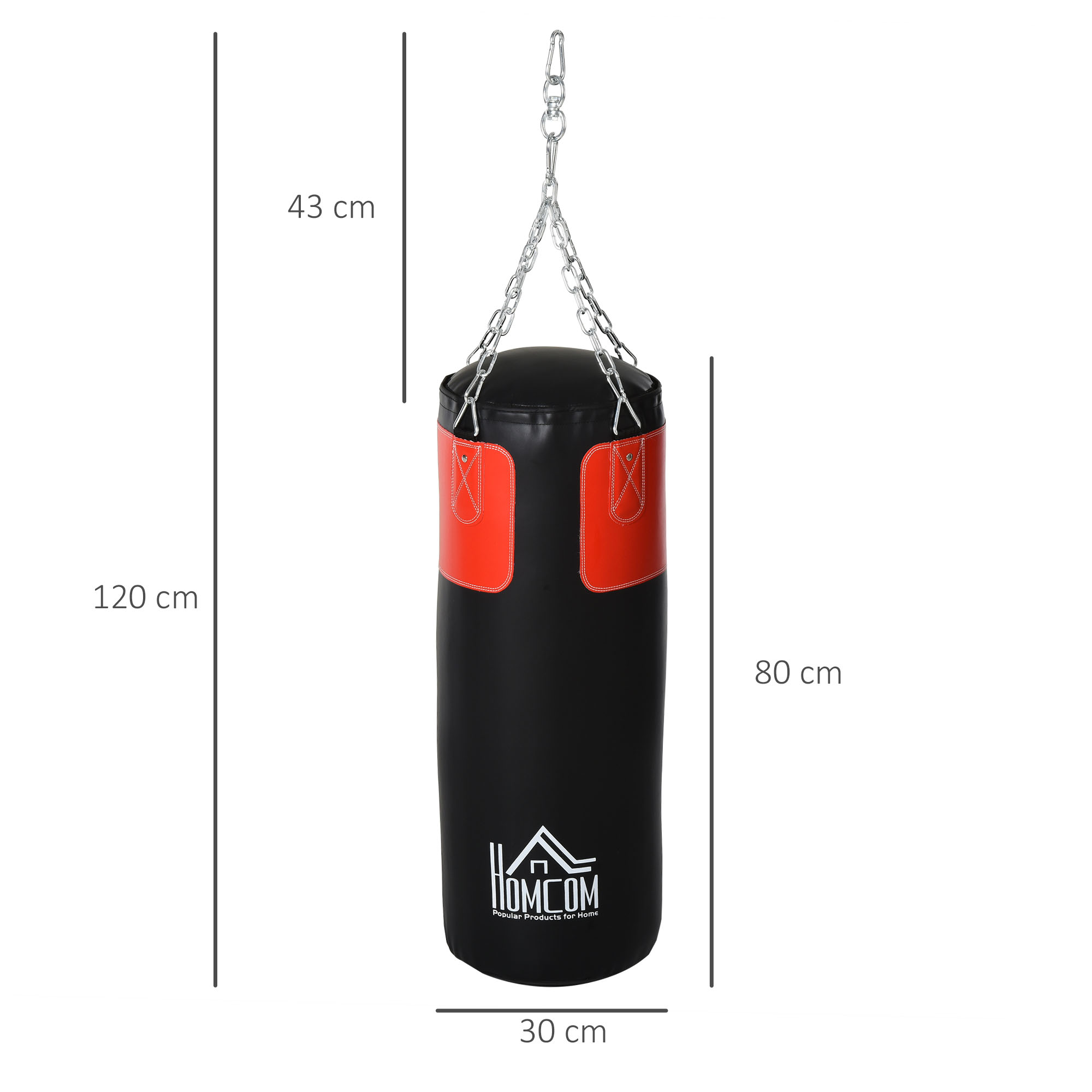 Boxsack-Set Box-Set mit Boxhandschuhen Gefüllt Set für Erwachsene Jugendlichen Hanging Boxing Heavy Bag 16 KG Ø30 x 120 cm Schwarz+Rot