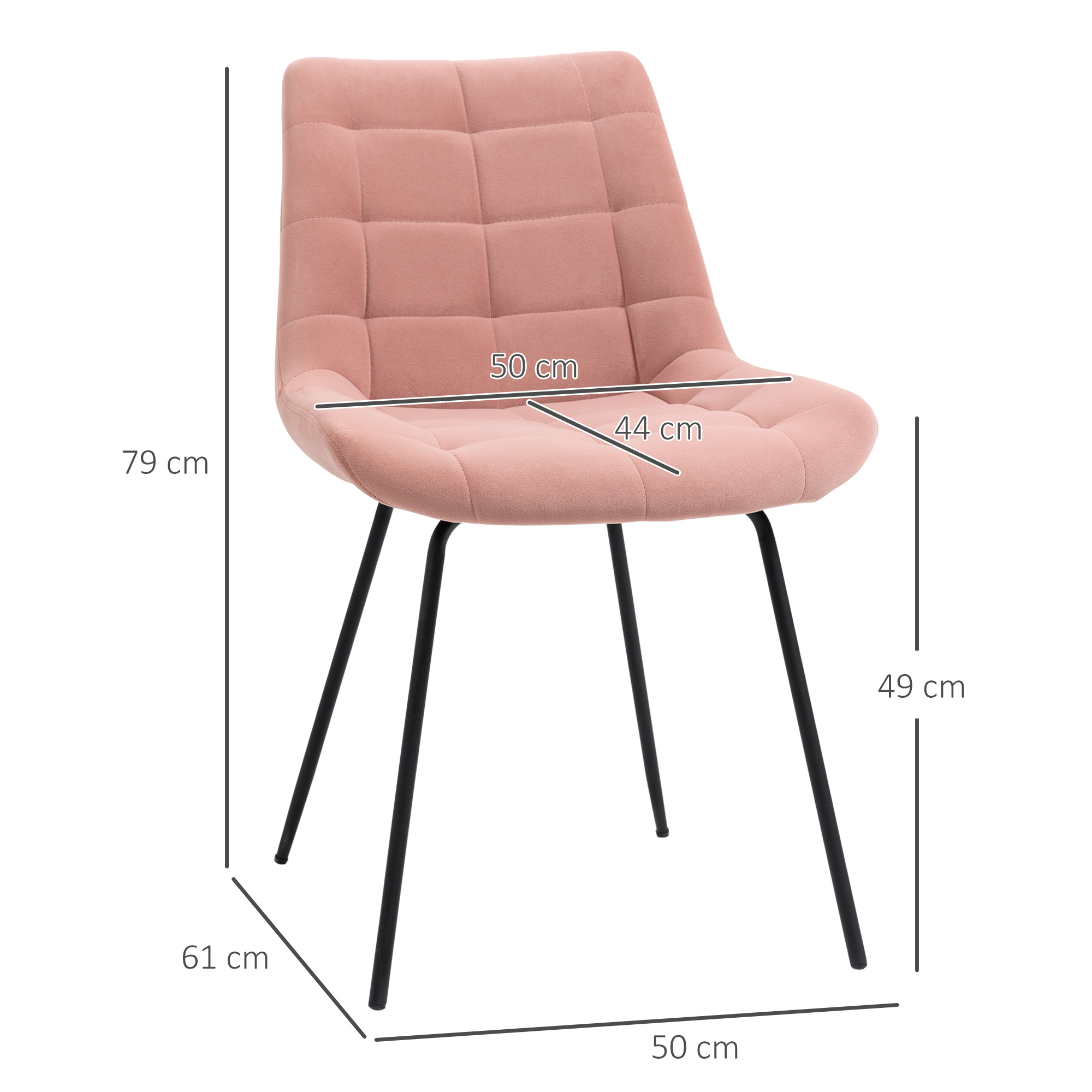 2er-Set Esszimmerstühle  Akzentstühle Küchenstühle, Retro-Design, Samtoptik, 50 cm x 61 cm x 79 cm, Rosa