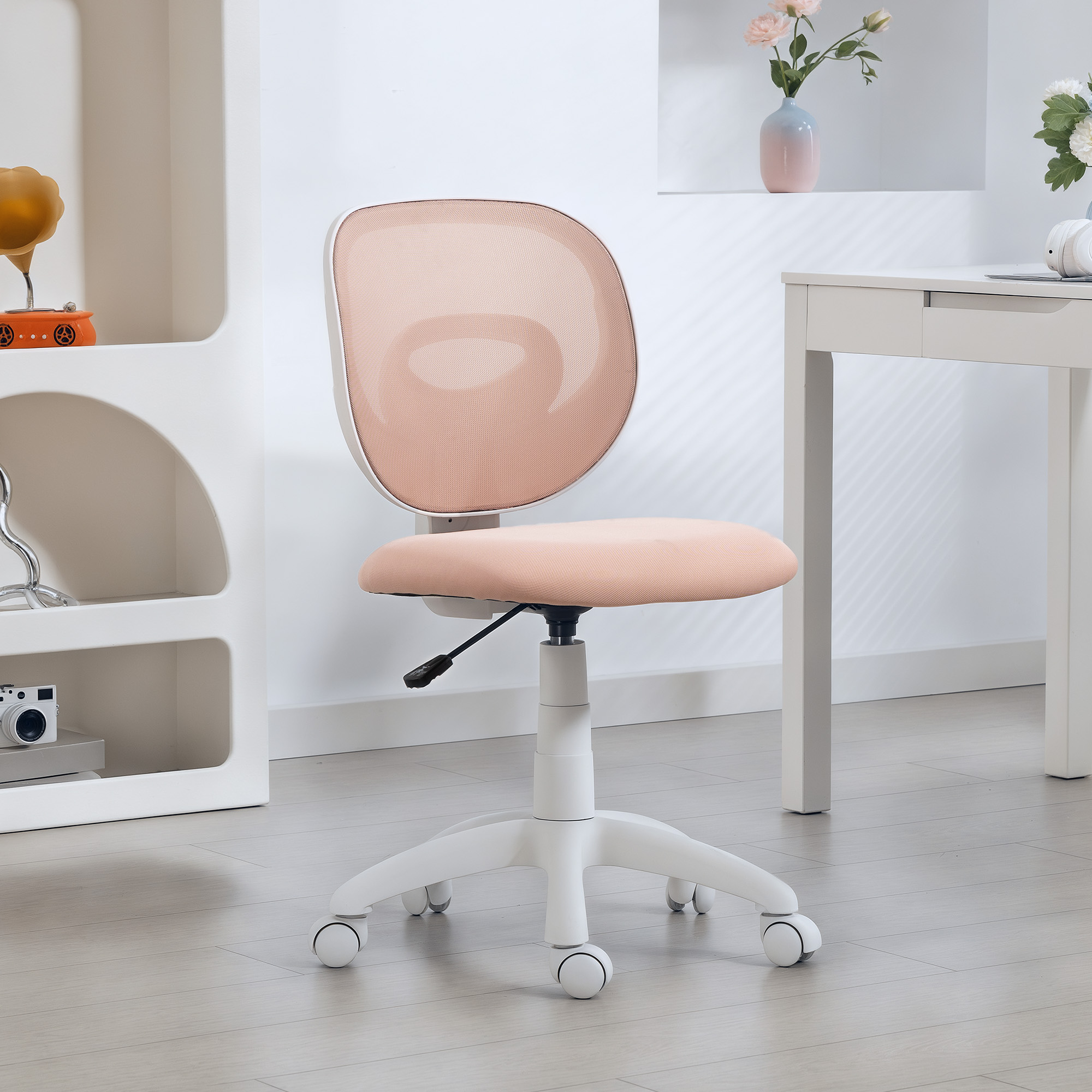 Bürostuhl Ergonomischer Schreibtischstuhl mit C-förmiger Rückenstütze, Höhenverstellbar Rosa