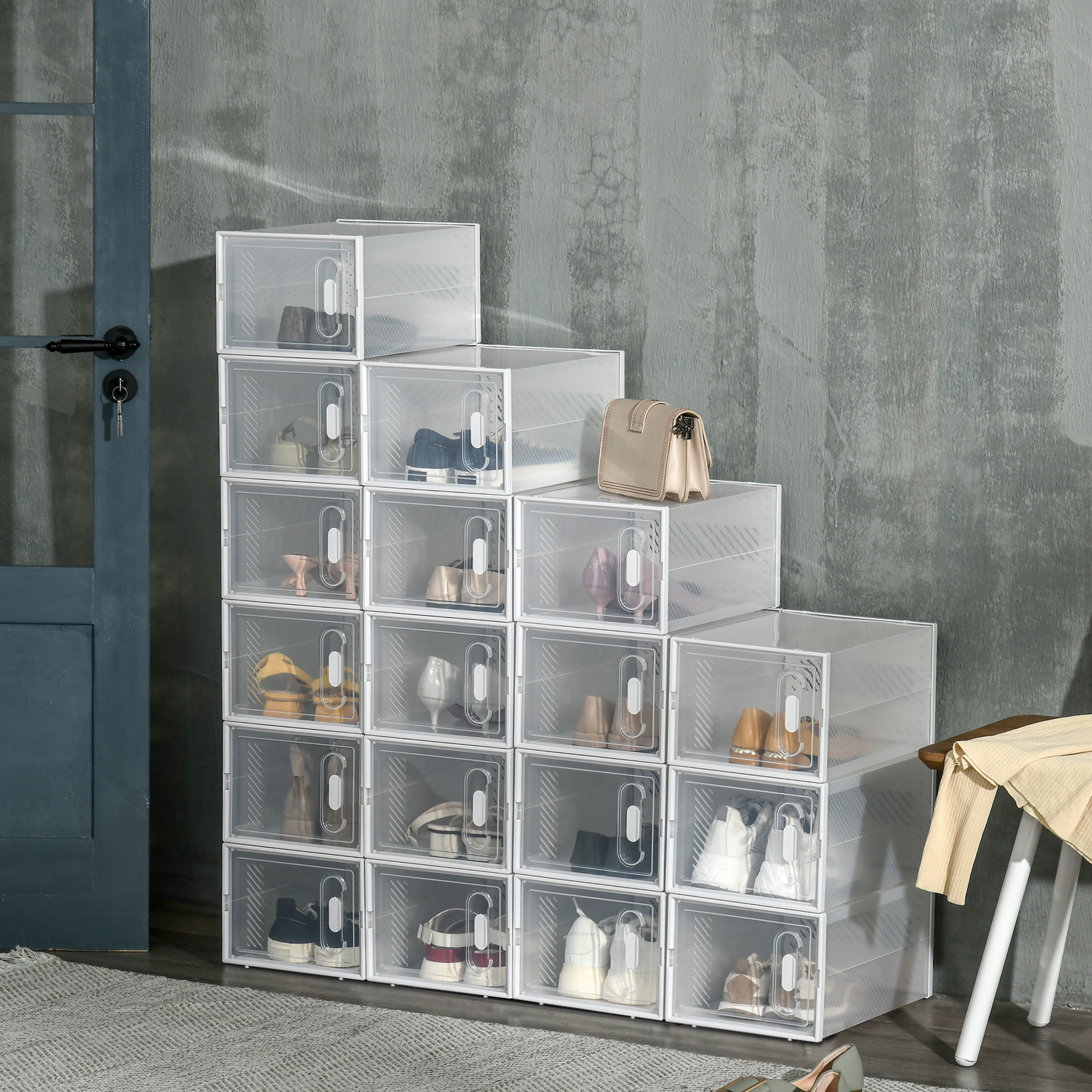 Modulares Regalsystem mit 18 Fächern, Steckregal, 25 cm x 35 cm x 19 cm, Transparent