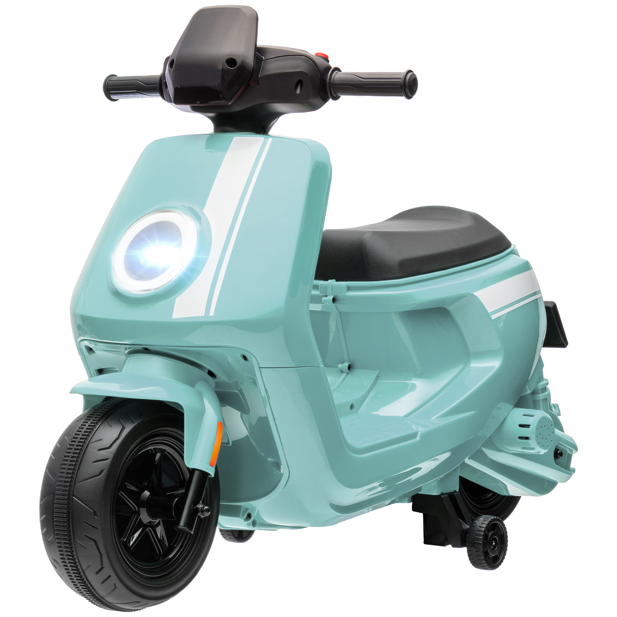 6V Elektro-Motorrad für Kinder, mit Scheinwerfer und Musik, Vor- und Rückwärtsgang, Trainingsräder, 18-36 Monate, Grün