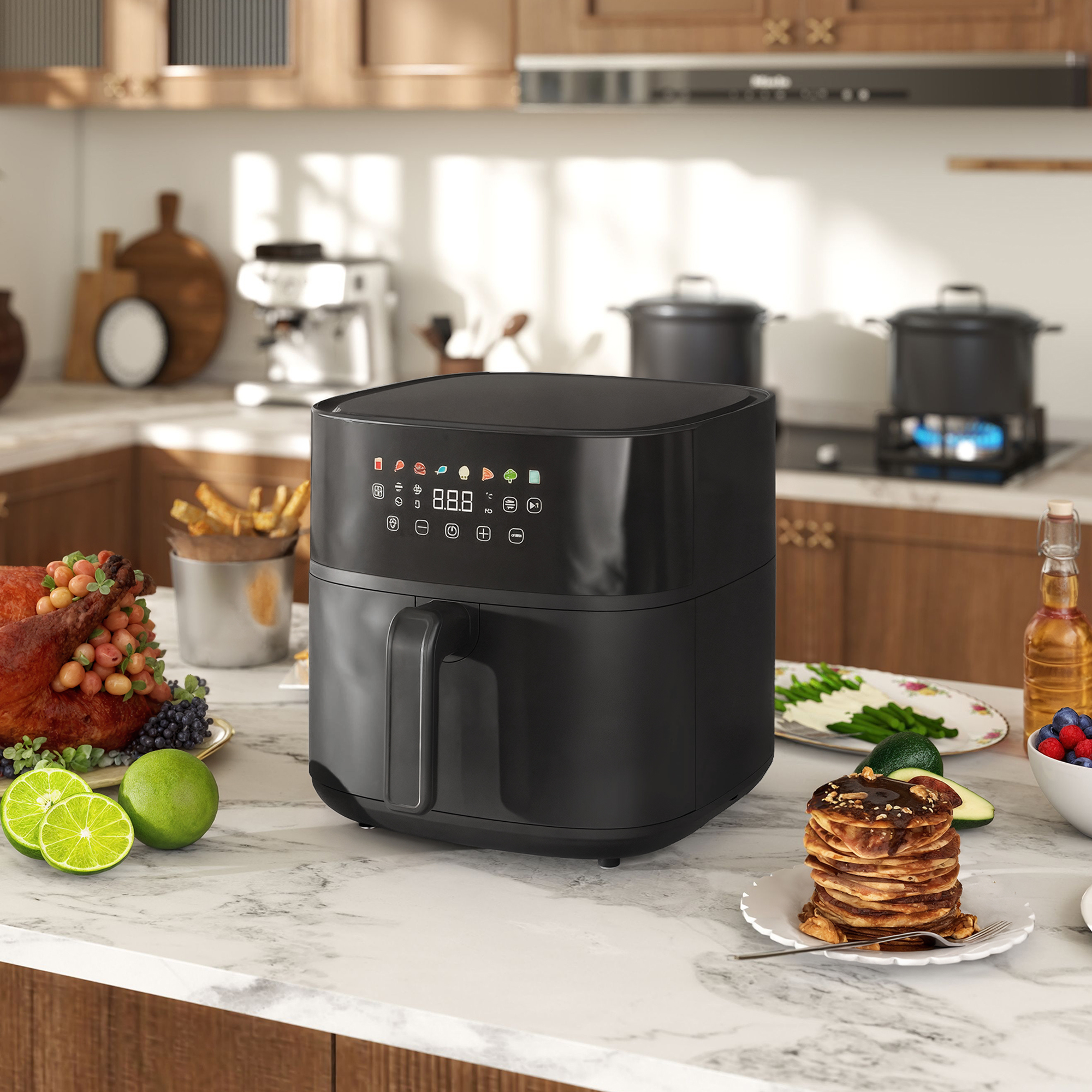 Heißluftfritteuse, Air Fryer, 8 Programme, 8 Liter, LED-Screen, Schwarz