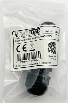 Kabelverbinder 3-polig, IP68, 450V/24A, Schraubanschluss, für Kabel Ø 6-11mm