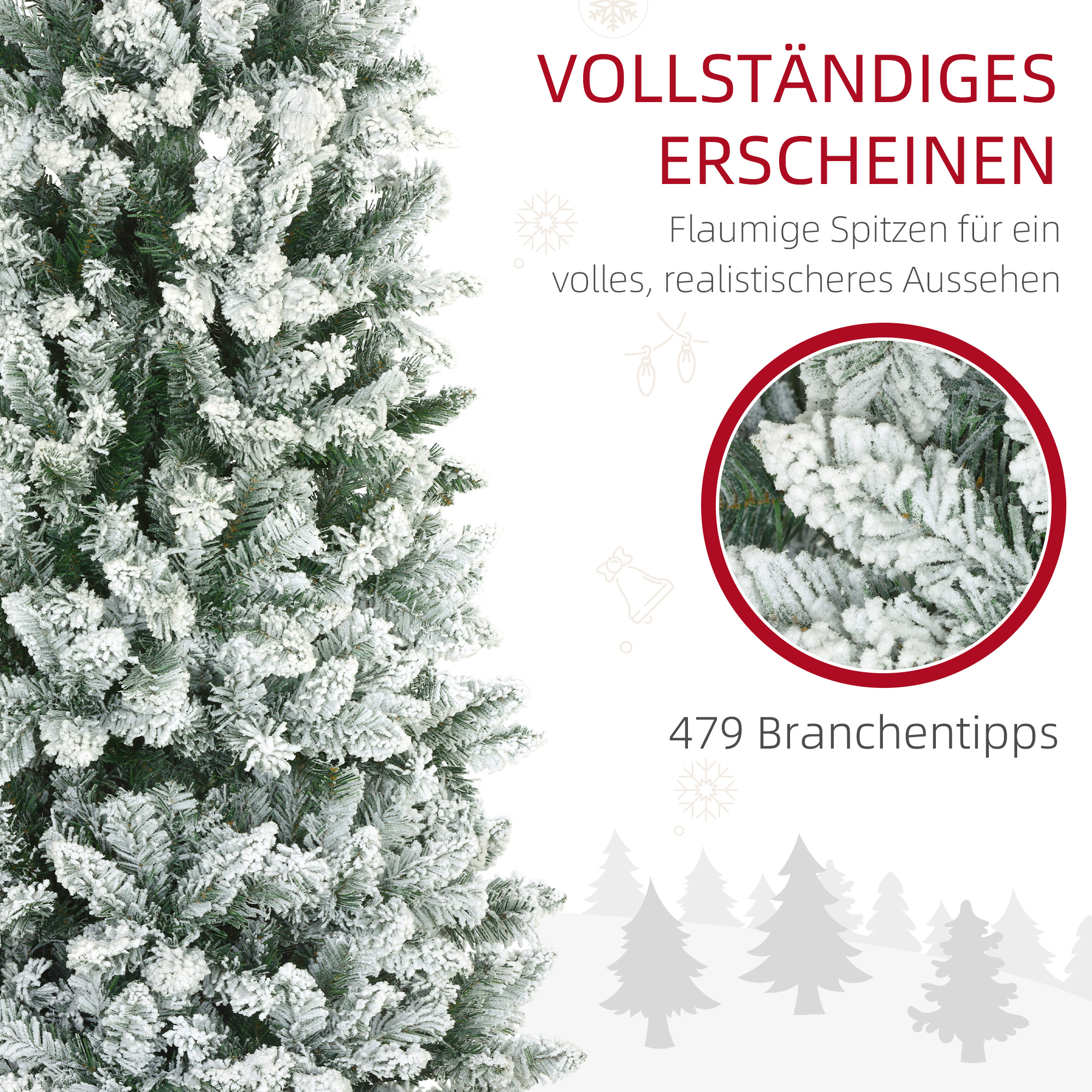 Weihnachtsbaum, schlanke Form, Kunstschnee, dreiteilig, flammhemmend, Metallfuß, 183 cm, Grün