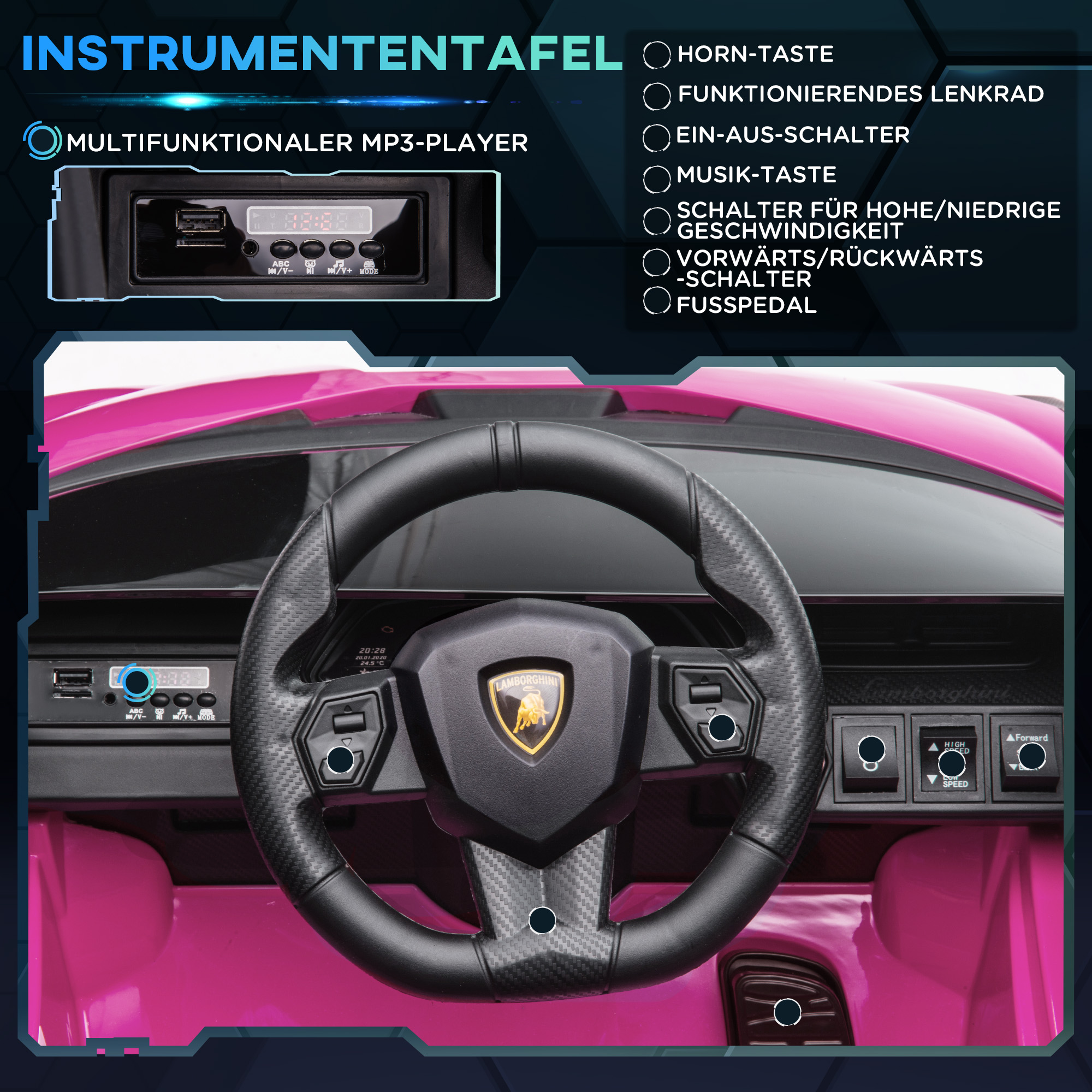 Kinder-Elektroauto, Lamborghini, 3-5 km/h, Fernsteuerung, für 3-5 Jahre, Rosa