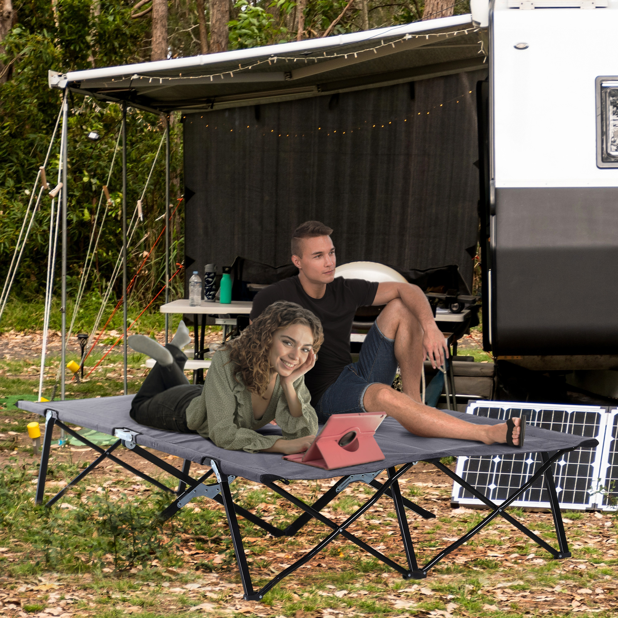 Campingliege, Campingbett für bis zu 2 Personen, 193L x 125B x 40H cm, Grau