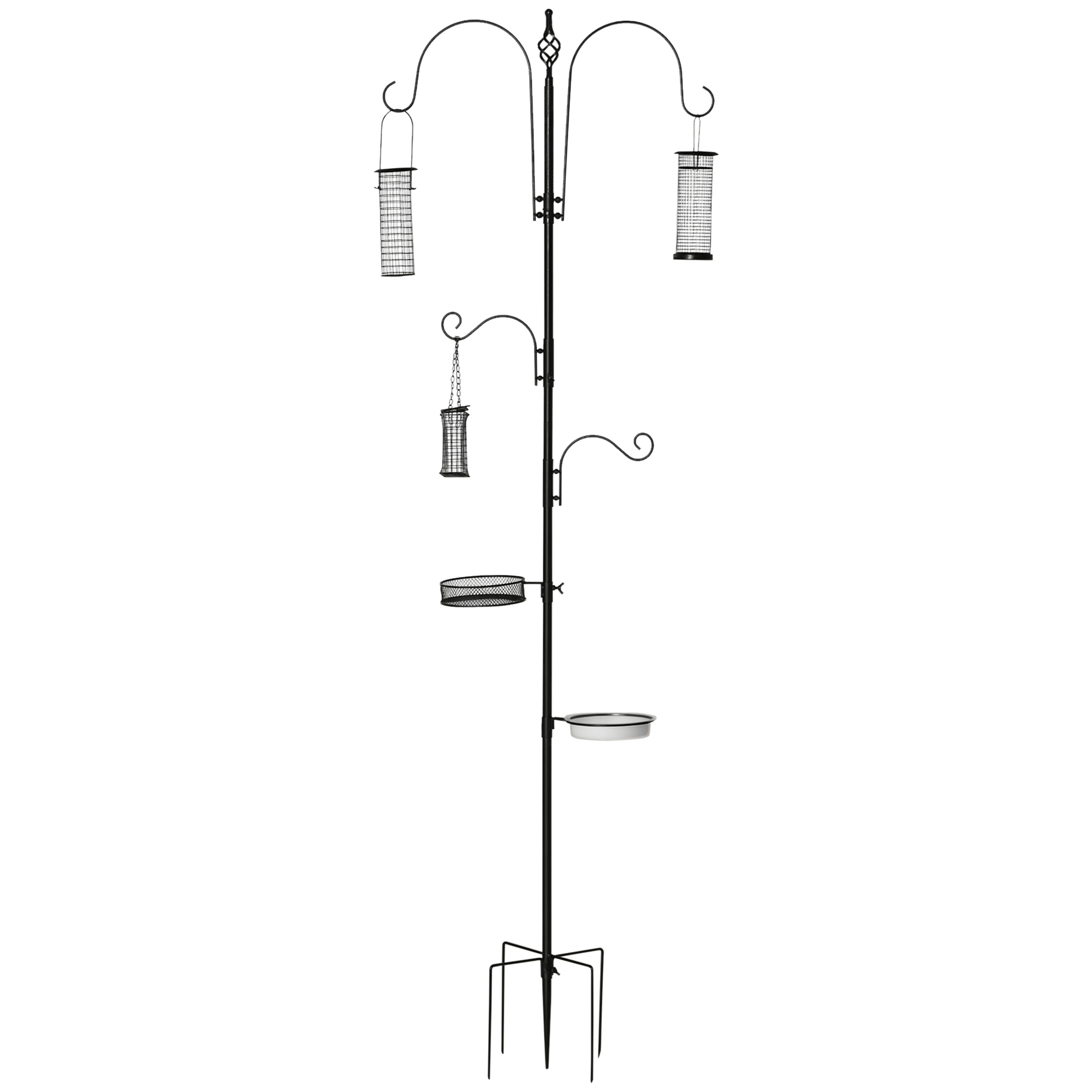 Vogel Futterstation Set aus Stahl Höhe 208 cm inkl, 4 Haken Vogeltränke Futterteller Vollständiges Futtersäulen Vogelfutterspender Station Schwarz Vogel Futterstation Set aus Stahl Höhe 208 cm inkl, 4 Haken Vogeltränke Futterteller Vollständiges Futtersäulen Vogelfutterspender Station Schwarz