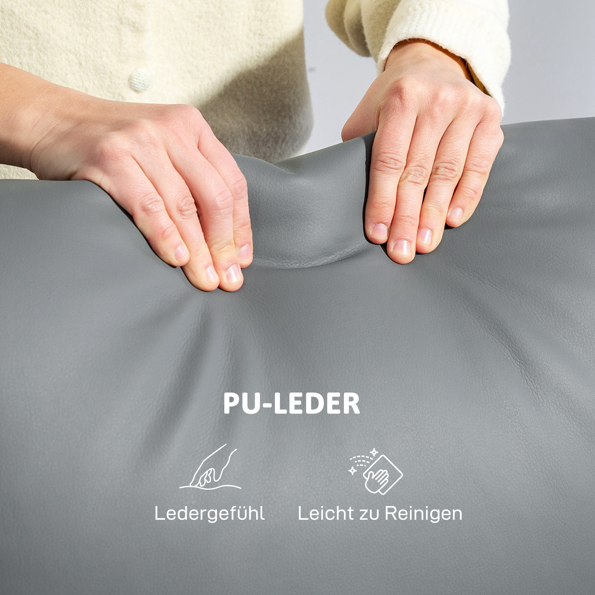 3-Sitzer-Sofa, linker und rechter Sitz zurücklehnbar, anpassbare Fußstütze, Kunstlederbezug, für Wohnzimmer, Dunkelgrau