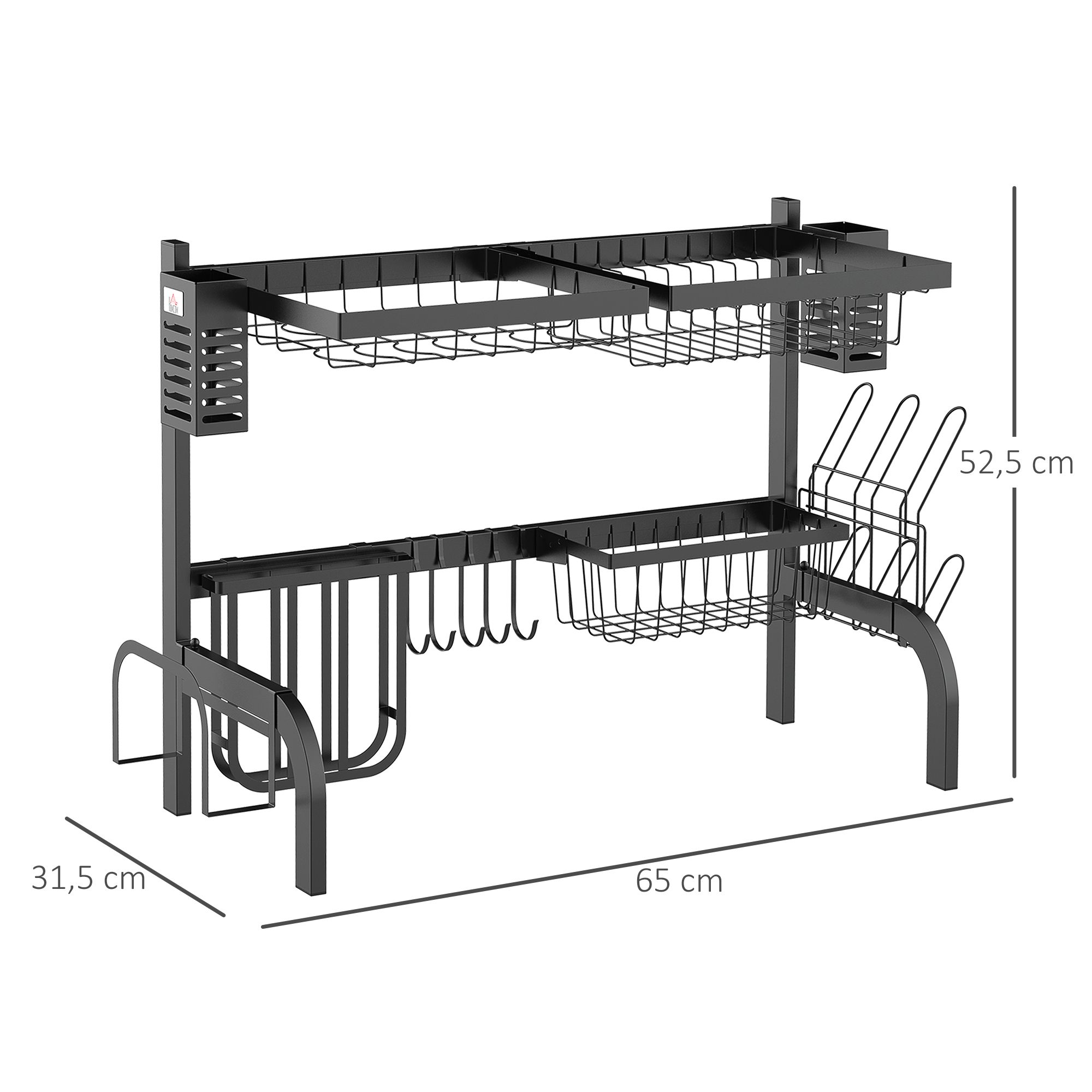 Geschirrkorb, Modularer Geschirrhalter aus Metall, bis zu 26 kg belastbar, Schwarz