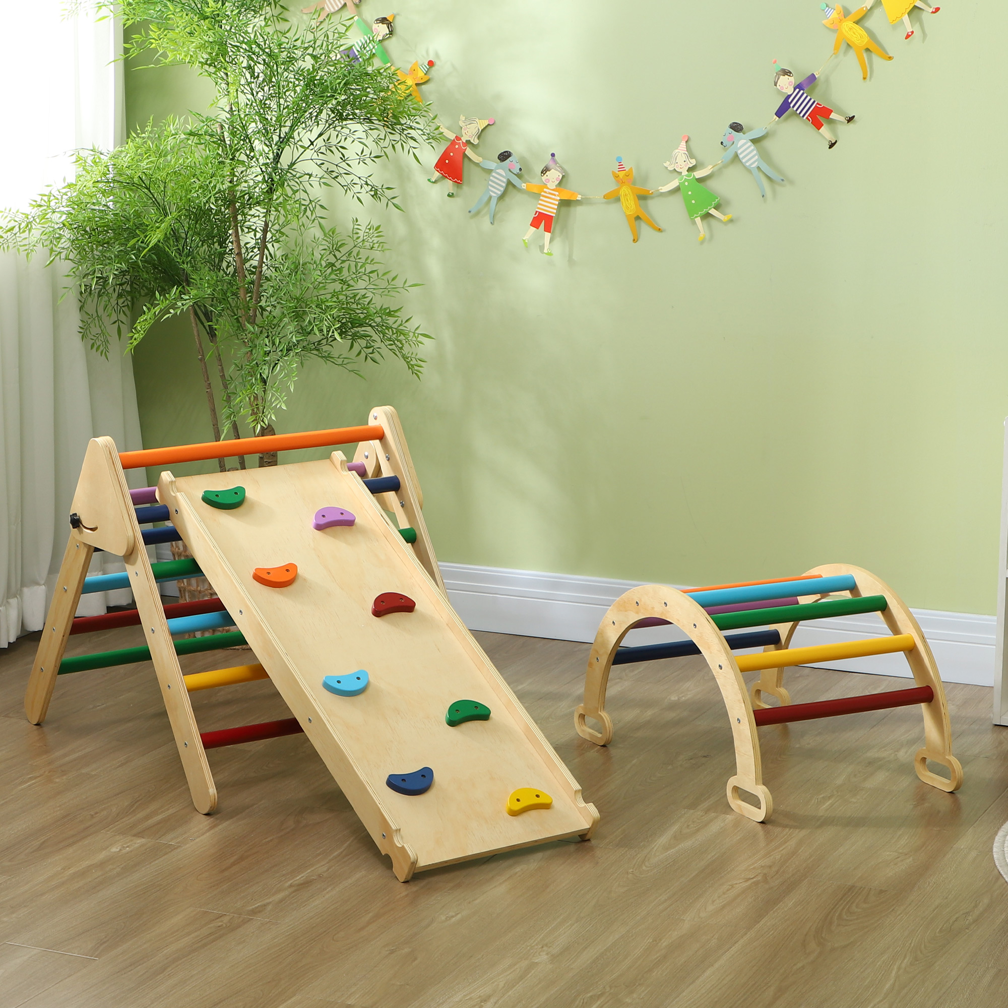 5-in-1-Kinder-Klettergerüst mit Rampe, Brücke, Dreiecks-Leiter, 18-48 Monate, Bunt,
