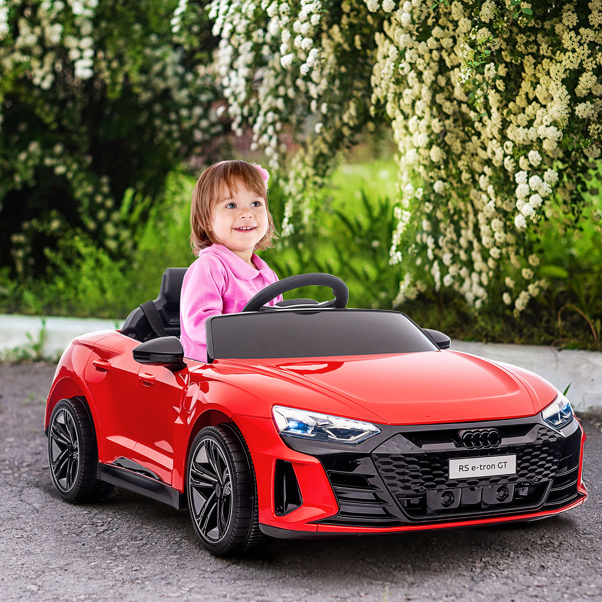 Kinderfahrzeug Audi lizenziert, mit Sicherheitsgurt, Fernbedienung, Licht, rot+schwarz, 103 x 58 x 41cm