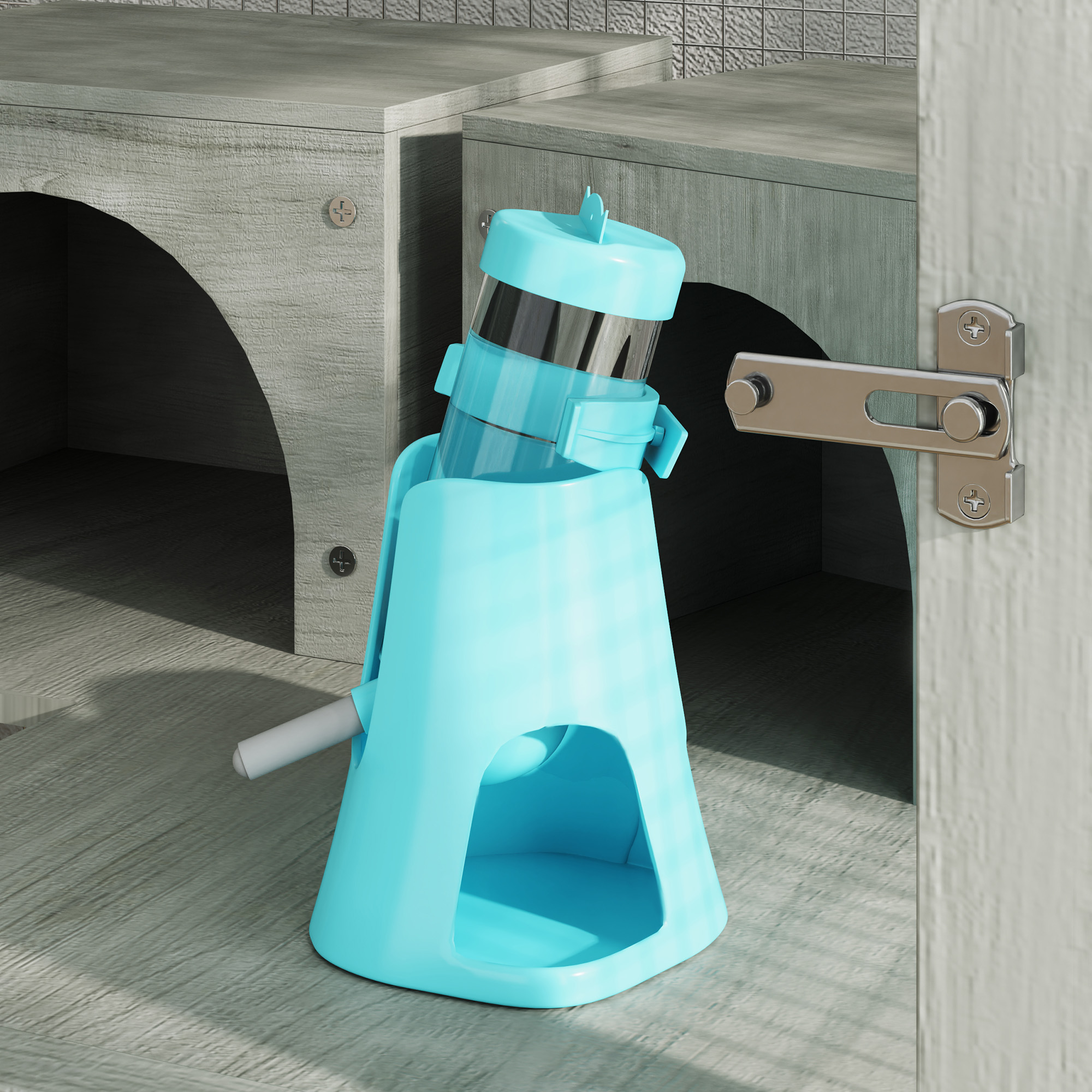 4-stufiger Hamsterkäfig aus Holz, mit Hütten, Wippe, Futterschalen, Rampen, Rollen, 65 x 45 x 109 cm, Grau