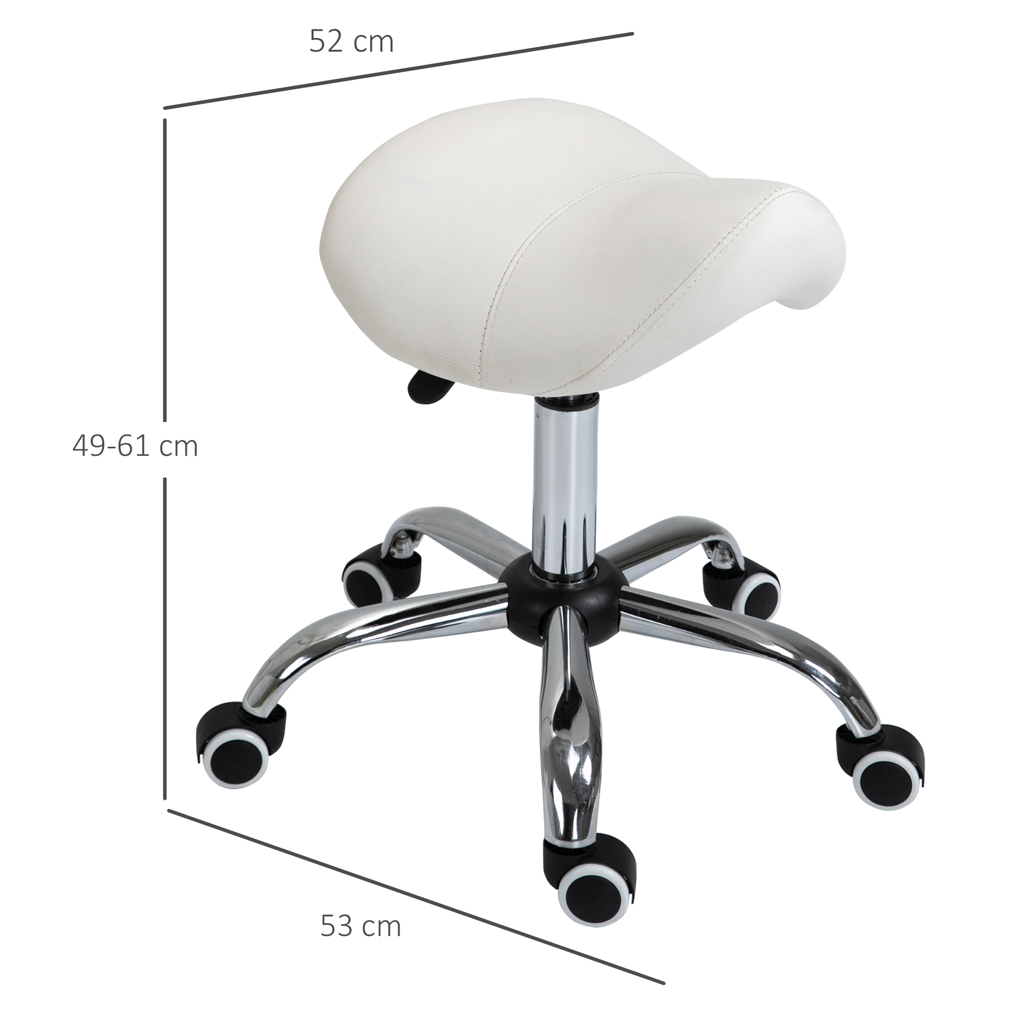 Rollhocker höhenverstellbar Drehhocker 49-61 cm Arbeitshocker drehbar Sattelhocker für Büro Salon Massage Spa Weiß