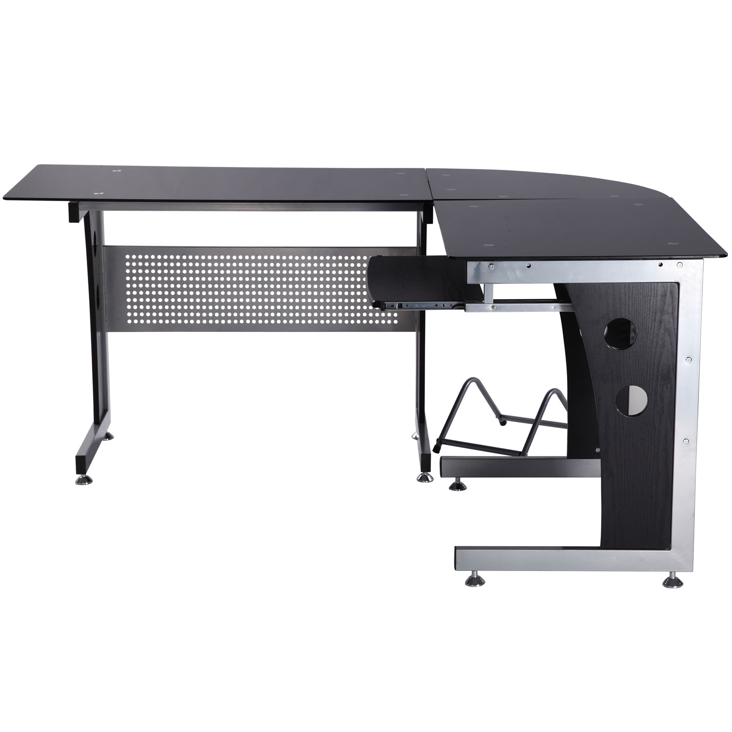 Computertisch Eckschreibtisch Schreibtisch Bürotisch PC Tisch mit schwarzem Sicherheitsglas L-förmig 164x139x75 cm