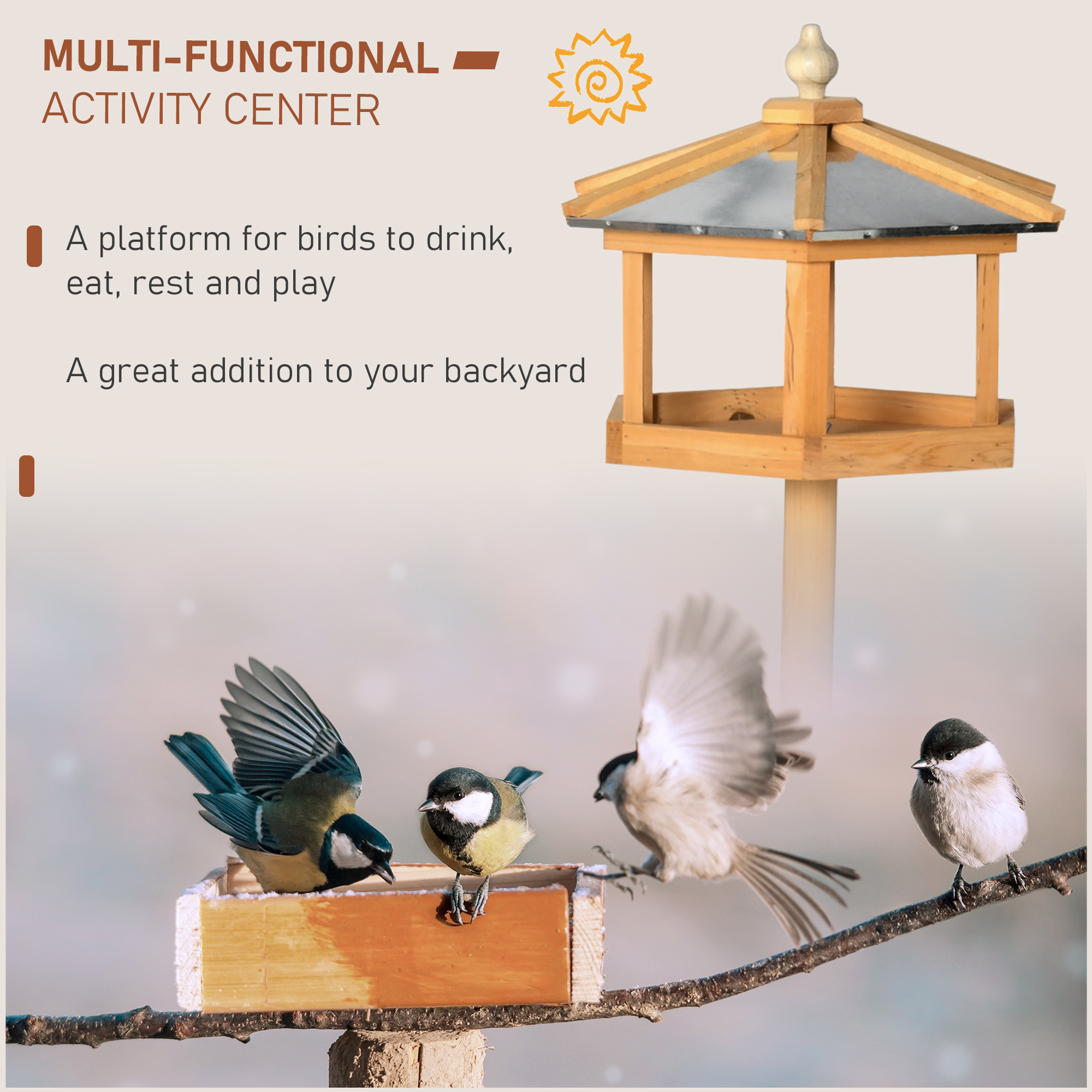 Vogelhaus mit Ständer wetterfestes Vogelfutterhaus mit wetterfestem Zinkdach Futterhaus aus Holz für Wildvögel 40 x 40 x 113 cm Gelb