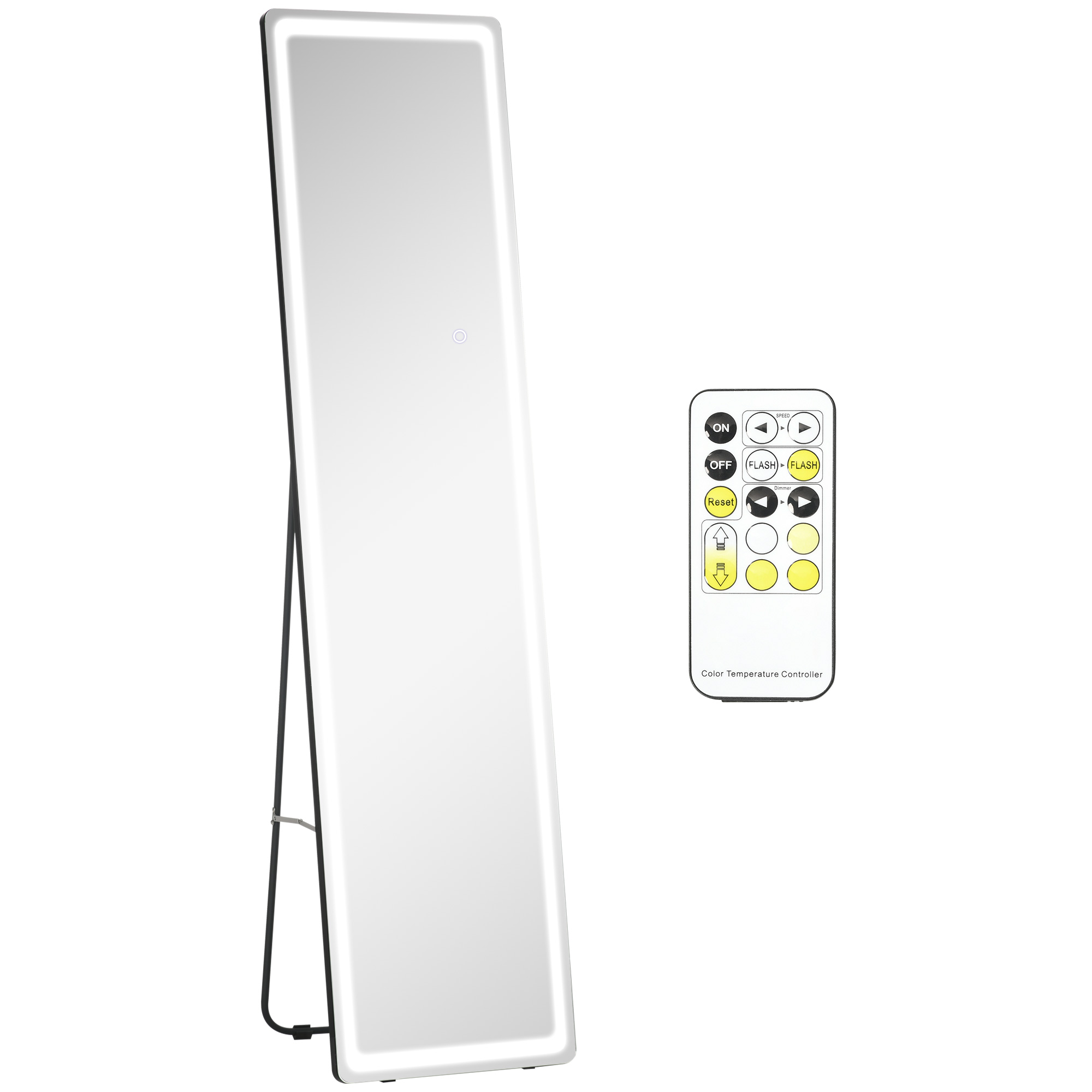 2 in 1 Standspiegel mit LED-Licht, freistehend, Aluminium, einstellbares Licht, 40 cm x 37 cm x 157,5 cm