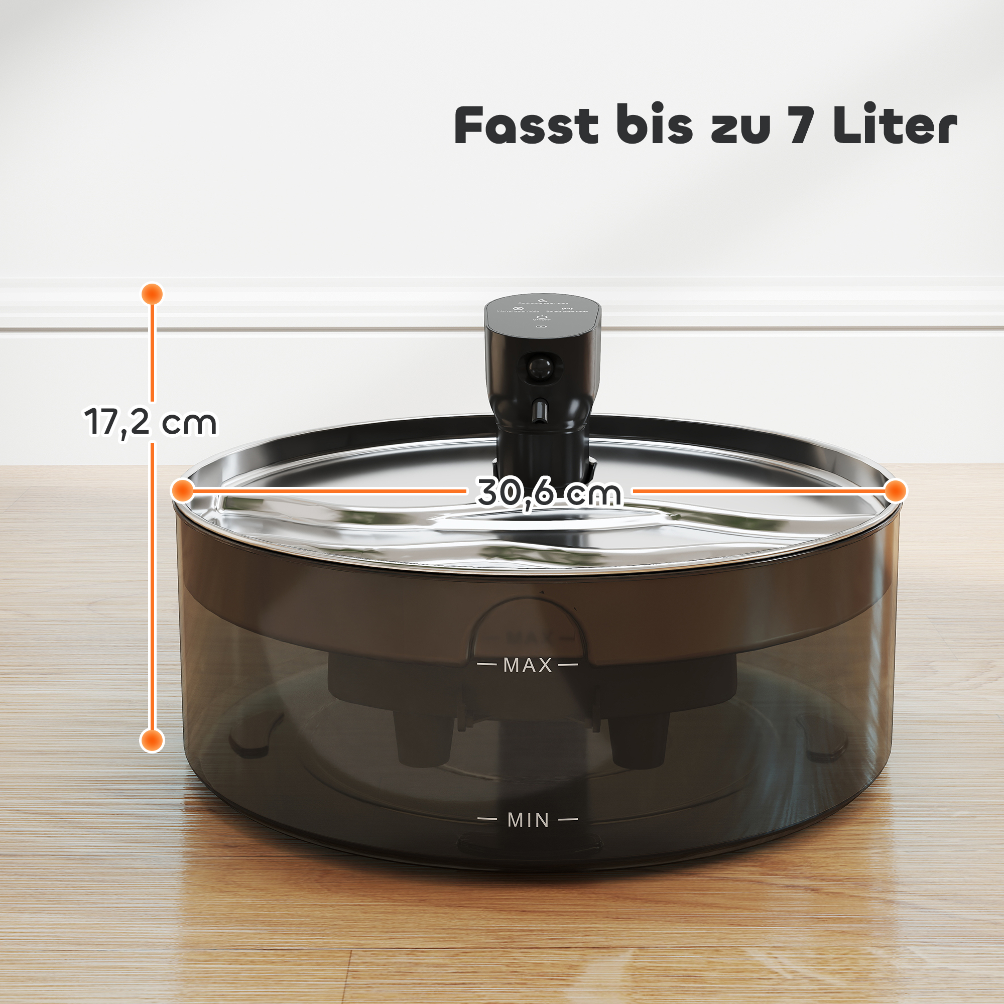 Katzenbrunnen 7L Trinkbrunnen für Katzen mit leiser Pumpe LED Aktivkohlefilter Edelstahl 30,6 x 30,6 x 17,2 cm