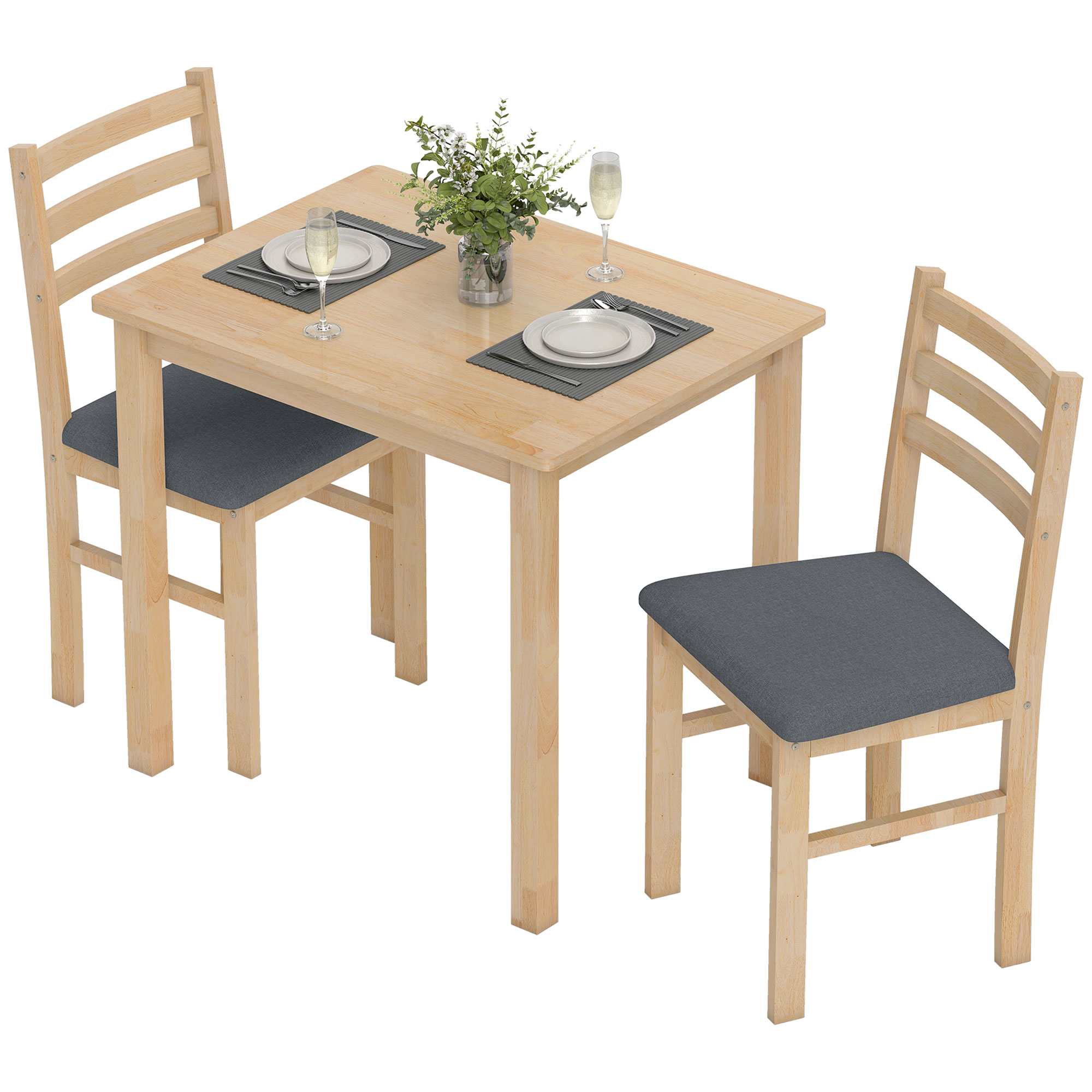 3-teiliges Esstisch-Set mit 2 Stühlen, Küchentisch für kompakte Räume, gepolsterte Stühle, platzsparend, MDF, Naturholz