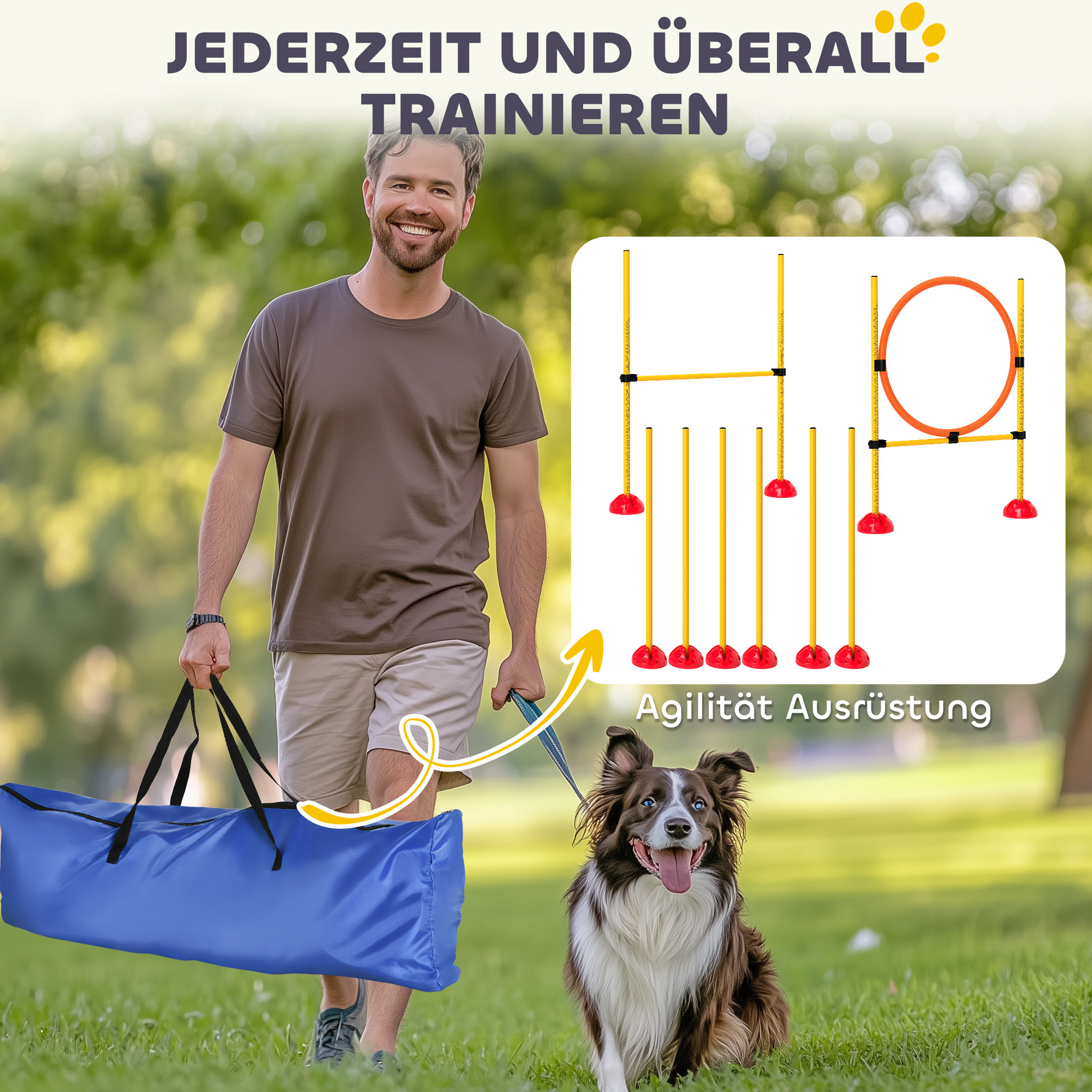 Agility Set Hunde 3-teiliges befüllbar Agility-Ausrüstung für Hundetraining Steckhürdenset mit Slalomstangen