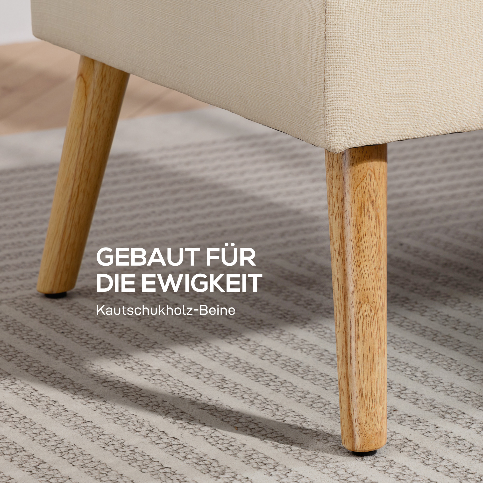 2-Sitzer-Sofa, getuftete Rückenlehne, Holzbeine, dicke Polsterung, Leinenoptik, für kleine Räume, Beige