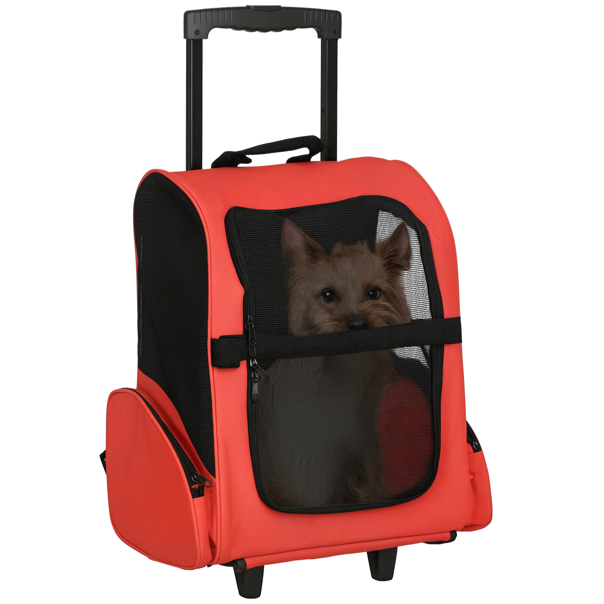 Hundetransporttasche, Haustierrucksack, 2-in-1-Design, ausziehbarer Griff, Seitentaschen, Rot, 42 x 25 x 55cm