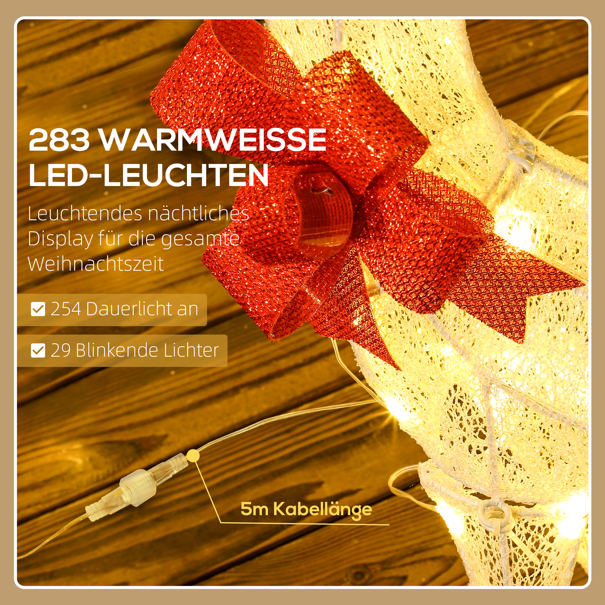 Rentierfamilie mit roten Schleifen, 283 LEDs, Weihnachtsbeleuchtung, wetterfest, Silber