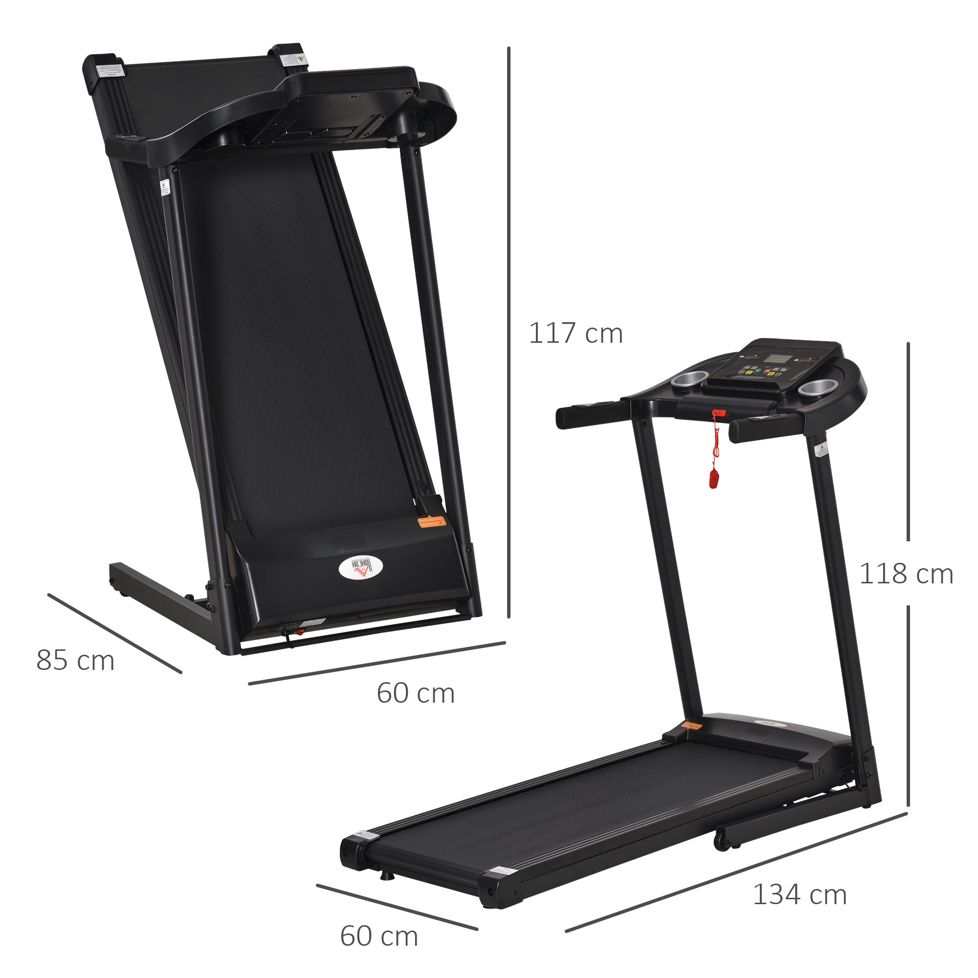 Laufband Klappbar elektrisch 500 W 1-12 km/h LED-Display Getränkehalter und Handyhalterung sehr gut geeignet für Home Gym Indoor Fitness Schwarz 134 x 60 x 118 cm