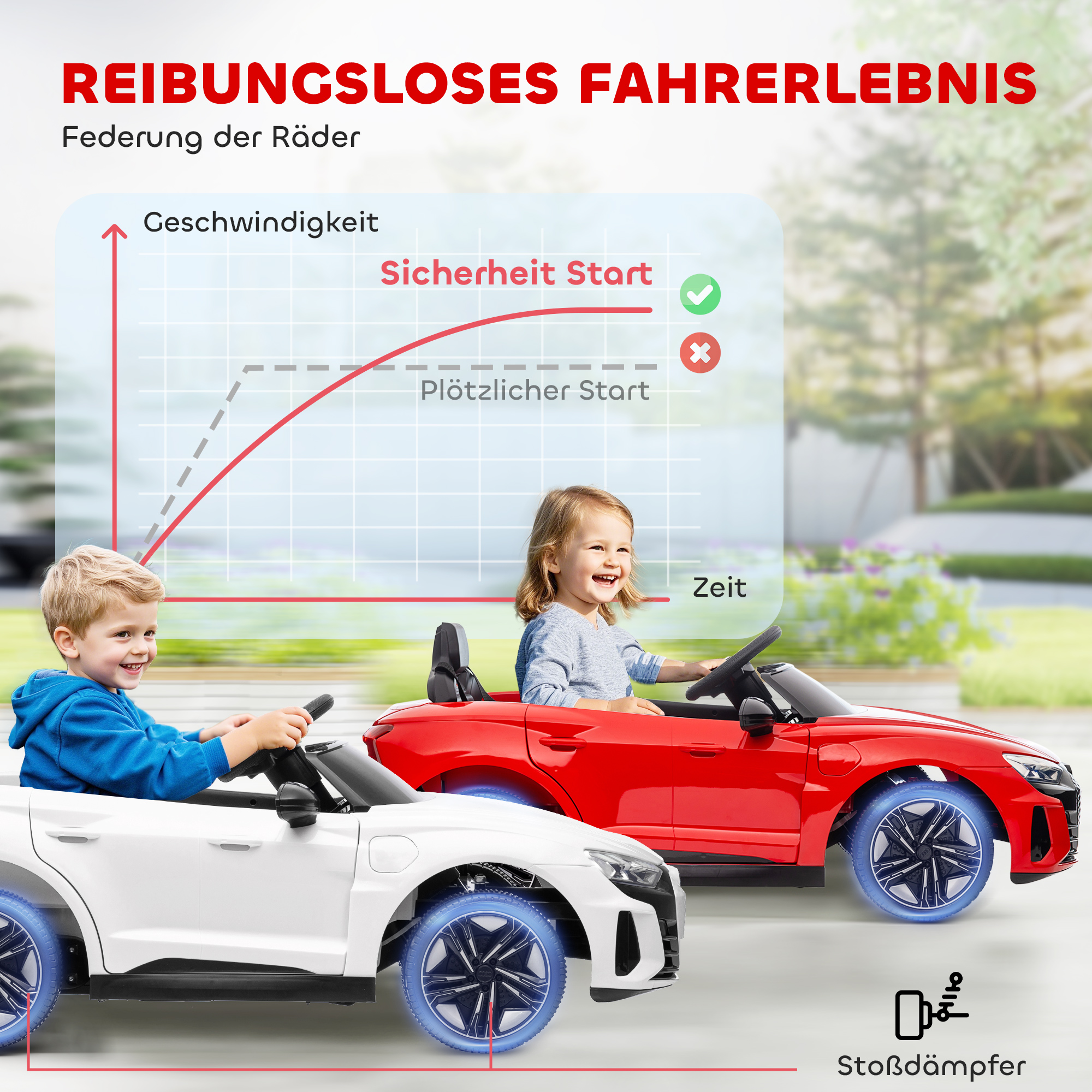 Kinderfahrzeug Audi lizenziert, mit Sicherheitsgurt, Fernbedienung, Licht, rot+schwarz, 103 x 58 x 41cm