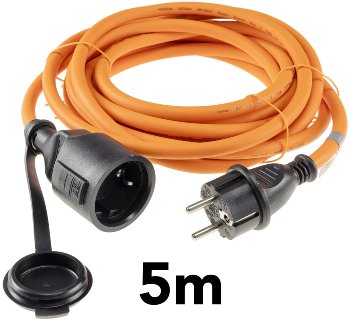 Verlängerungskabel 5m, IP44, Orange, H07RN-F 3G1,5 , Stecker / Kupplung