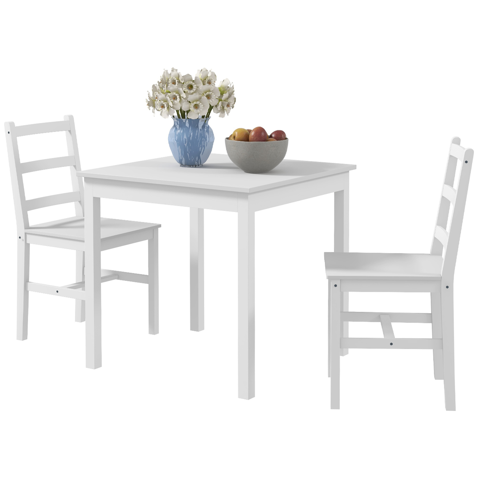 3-teilige Essgruppe Sitzgruppe Tisch mit Stühlen, Massivholz, Weiß