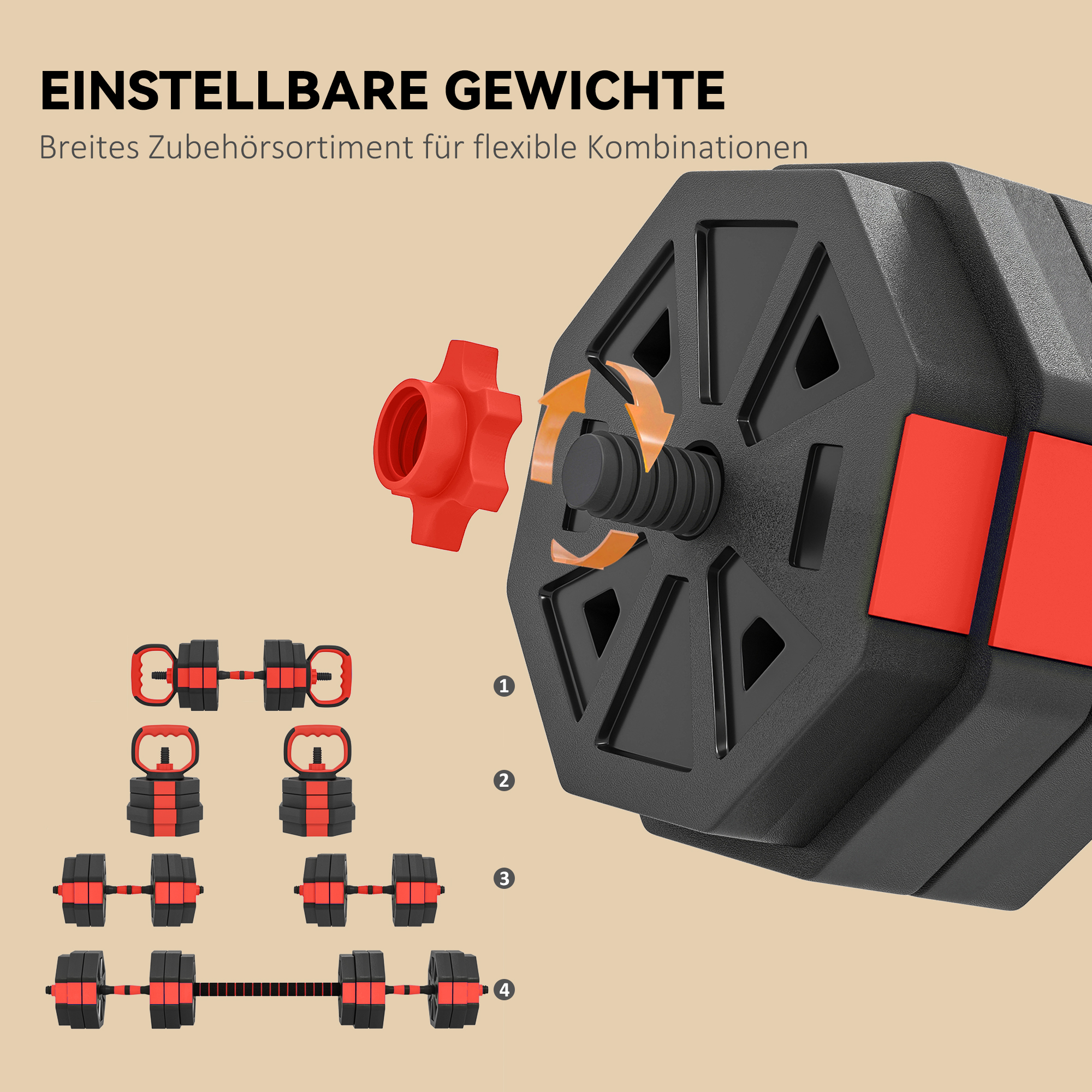 4-in-1 Hantelset Kurzhantel Set Kurzhanteln Langhanteln verstellbar 25 KG für Krafttraining Zuhause