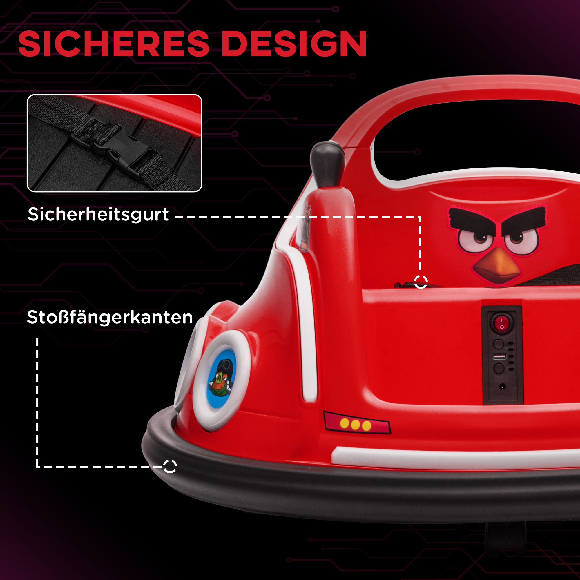 Kinderfahrzeug Autoscooter, 360°-Drehung, für 3-5 Jahre, mit Fernbedienung, Musik, Rot