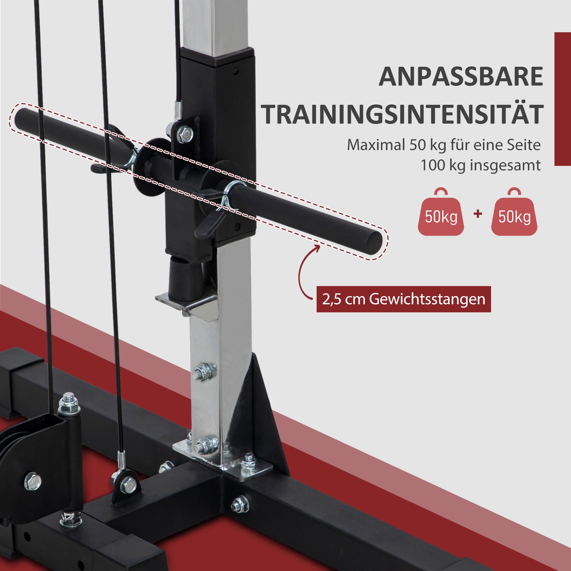 Crossover-Fitnessgestell, Kabelzugsystem, für 1 oder 2 Personen, Stahl, Kunststoff, Schwarz