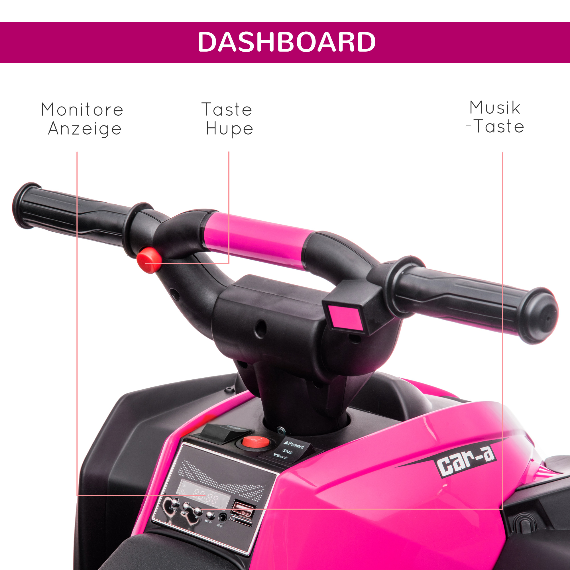 Kinderquad, 3-6 km/h, Licht/Musik, für 3-5 Jahre, bis 25kg, Rosa/Schwarz