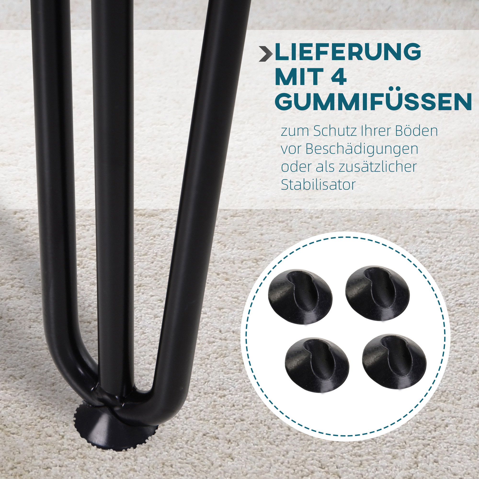 Tischbein-Set, 4 Stahl-Tischbeine, Gabel-Design, 40 kg belastbar, Schwarz