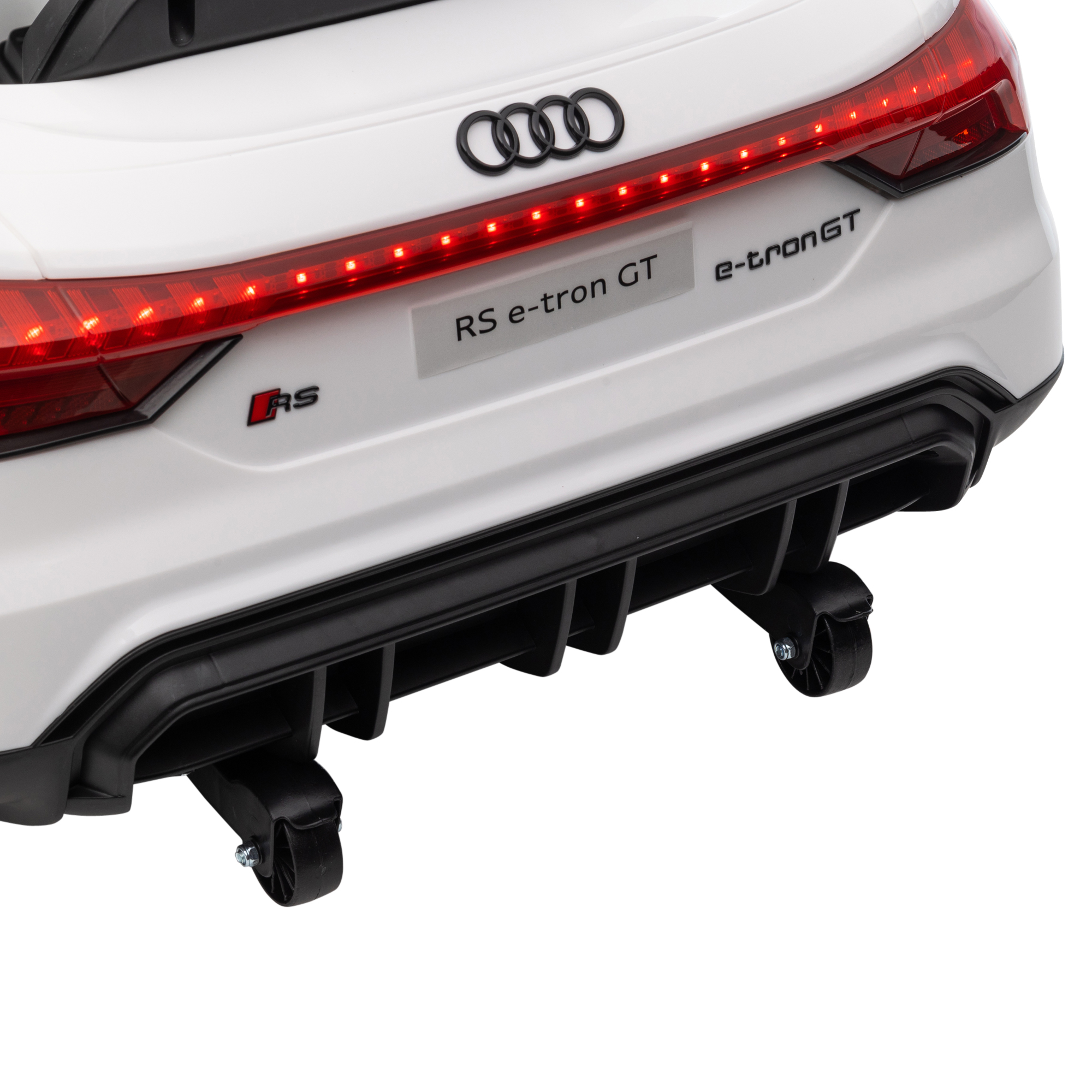 Kinderfahrzeug Audi RS e-tron GT mit Sicherheitsgurt, Fernbedienung, Scheinwerfern, Musikfunktion, weiß, 103 x 58 x 41cm