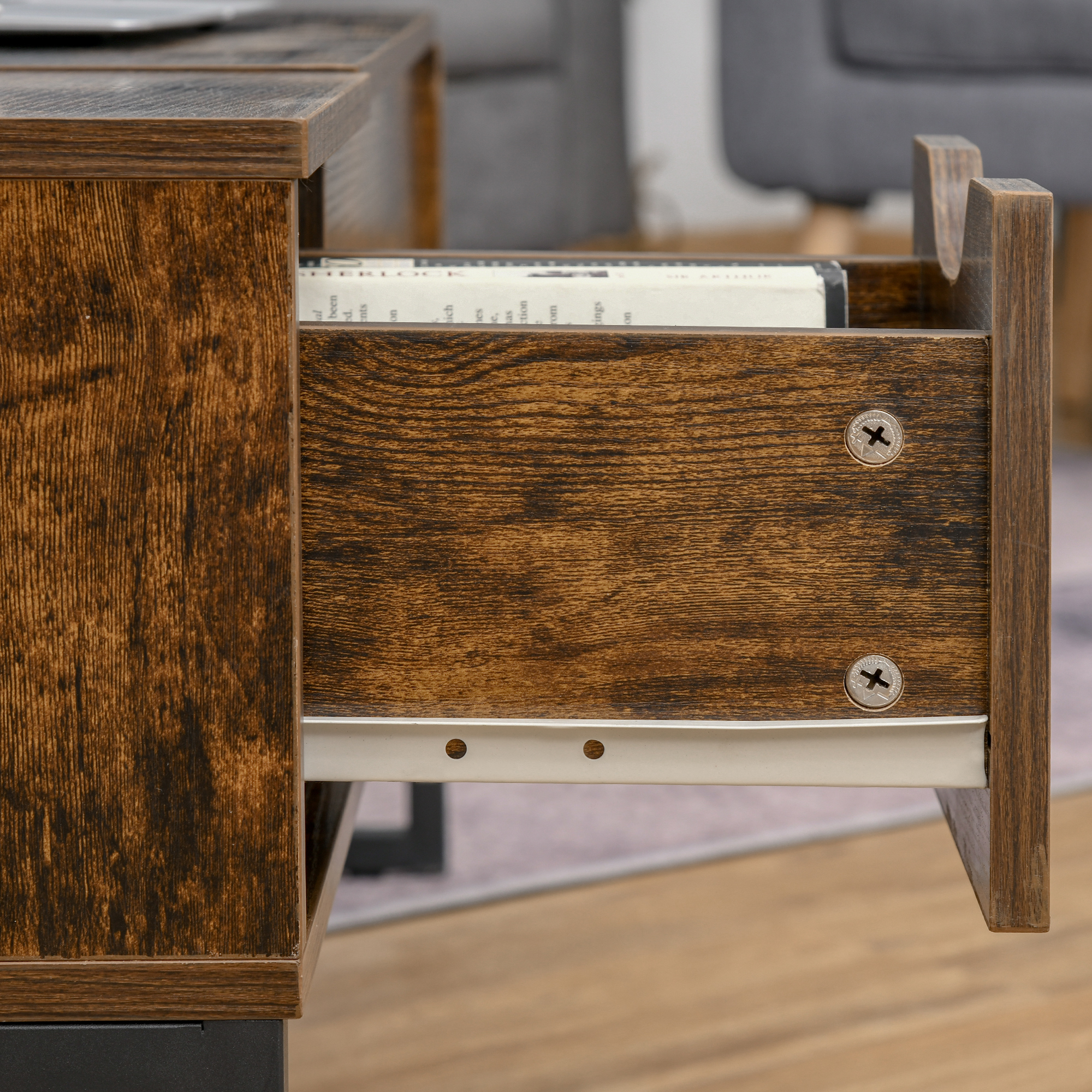 Couchtisch Wohnzimmertisch Kaffeetisch mit Höhenverstellbarer Platte Spanplatte Braun 100 x 60 x 44 cm