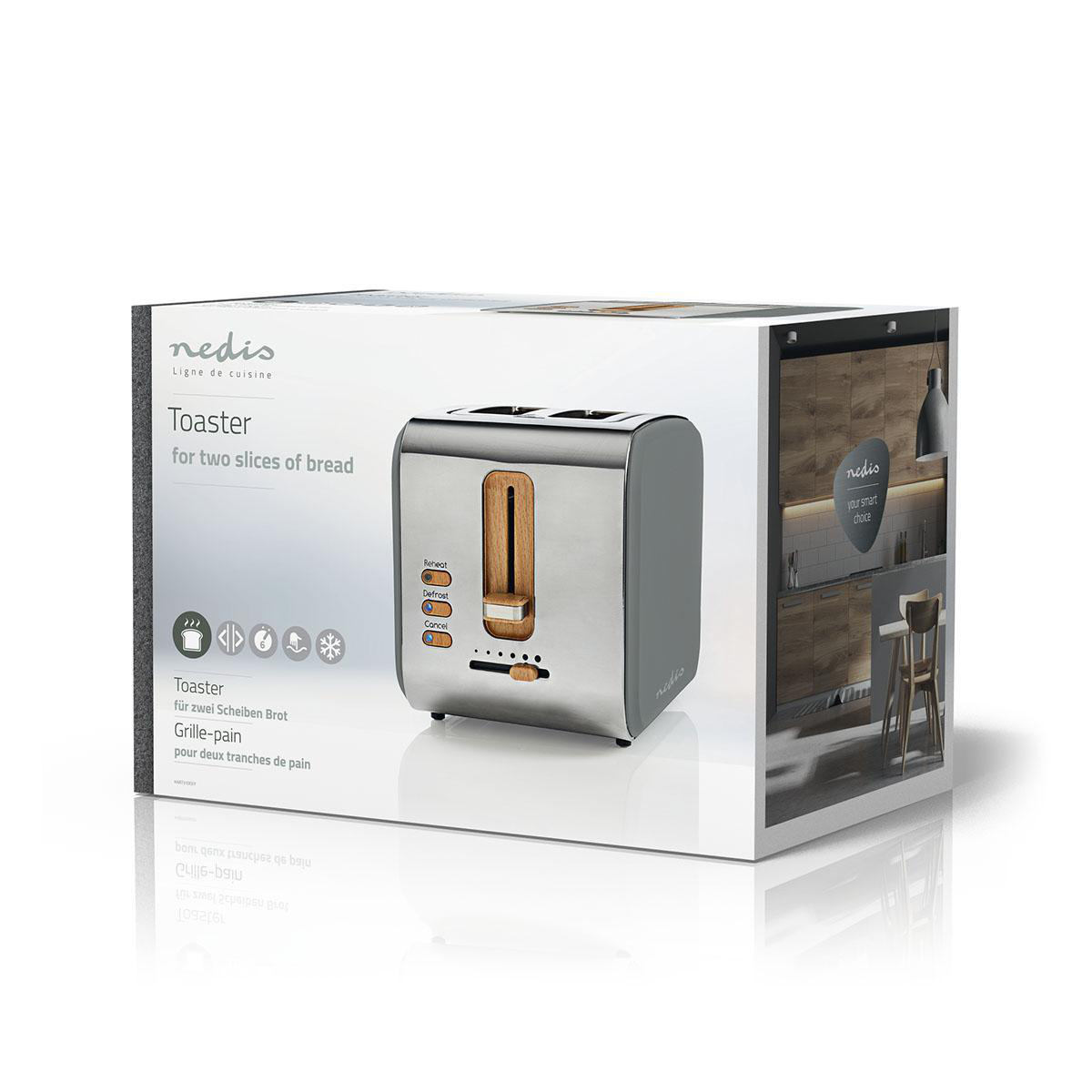 Toaster | Soft Touch Serie | 2 Brotscheiben | 2 Steckplätze | Bräunungsstufen: 6 | Auftaufunktion | Grau