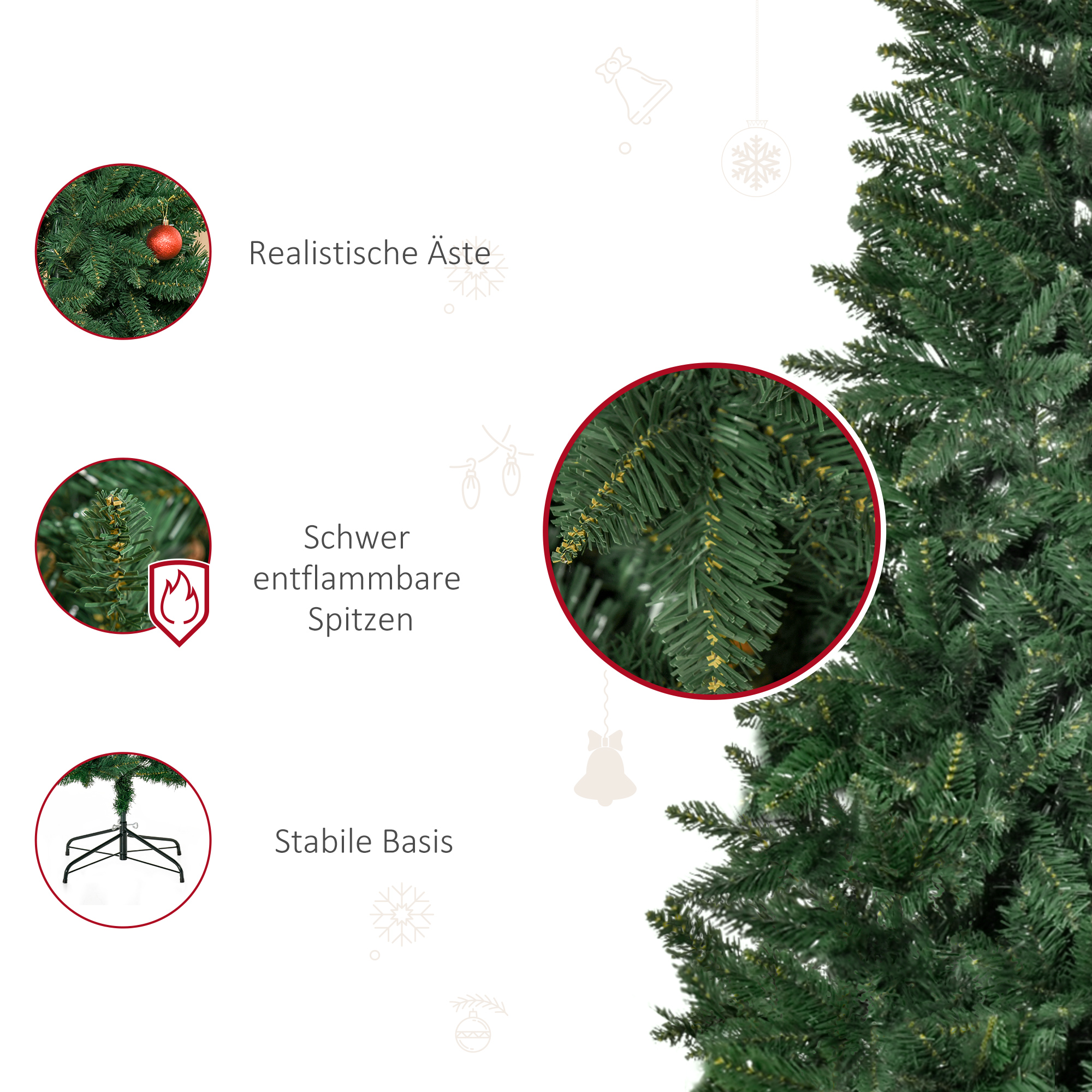 Weihnachtsbaum 180 cm Kieferbaum künstlich mit 724 Zweigen Metallständer für drinnen